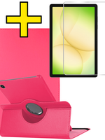 LUQ LUQ Samsung Galaxy Tab A11 Plus Hoes Draaibaar Met Screenprotector - Donkerroze