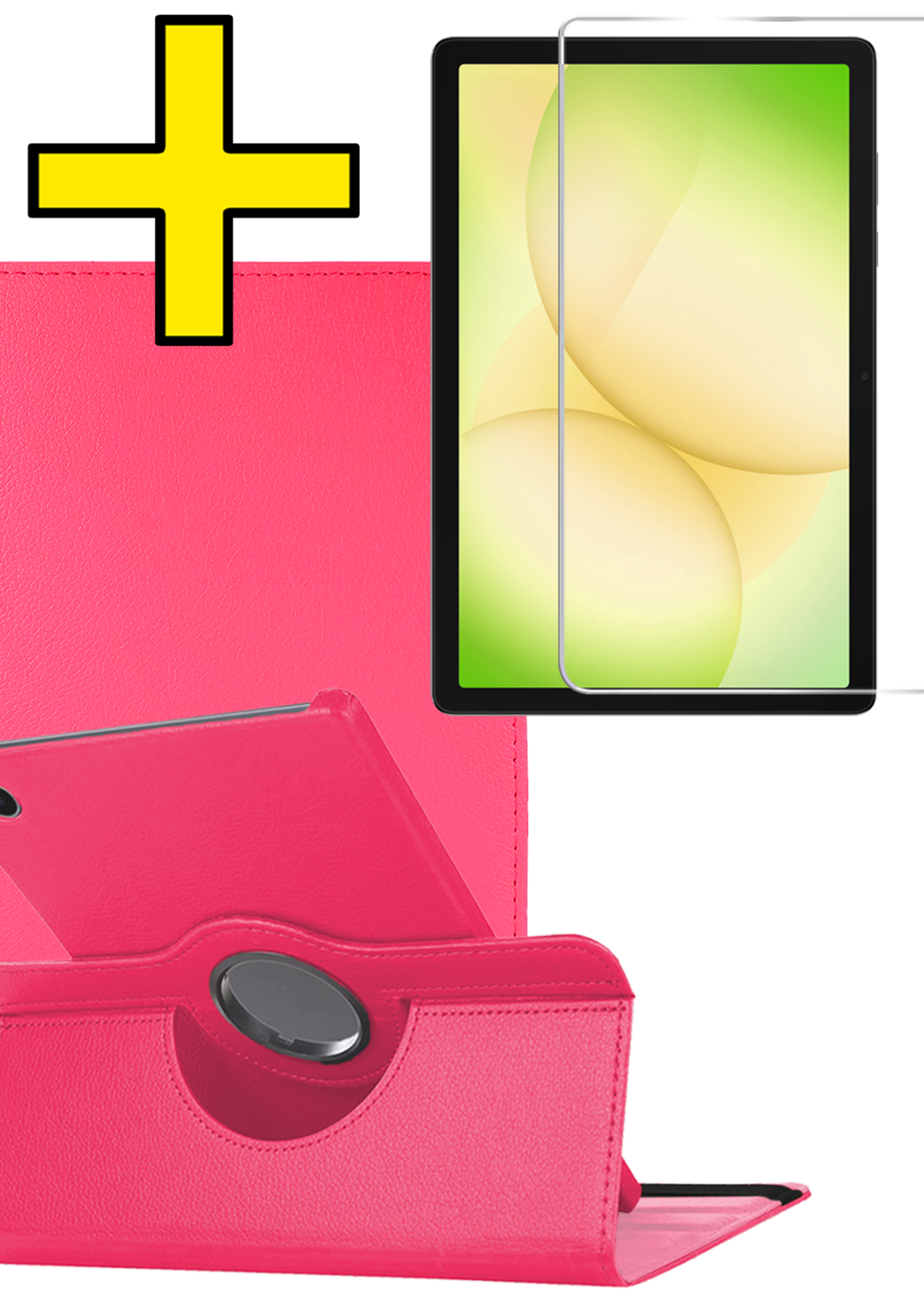 LUQ LUQ Samsung Galaxy Tab A11 Plus Hoes Draaibaar Met Screenprotector - Donkerroze