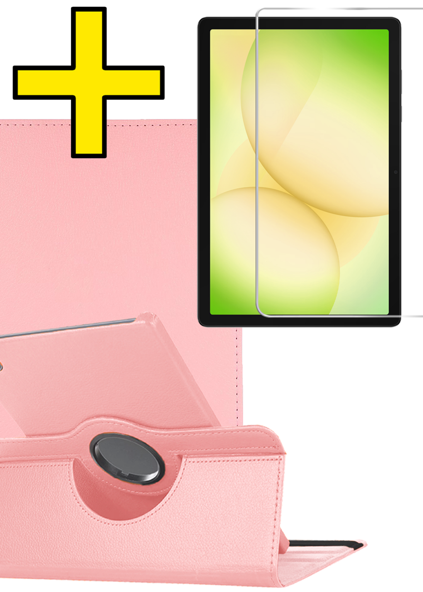 LUQ LUQ Samsung Galaxy Tab A11 Plus Hoes Draaibaar Met Screenprotector - Lichtroze