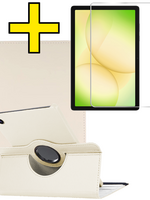 LUQ LUQ Samsung Galaxy Tab A11 Plus Hoes Draaibaar Met Screenprotector - Wit