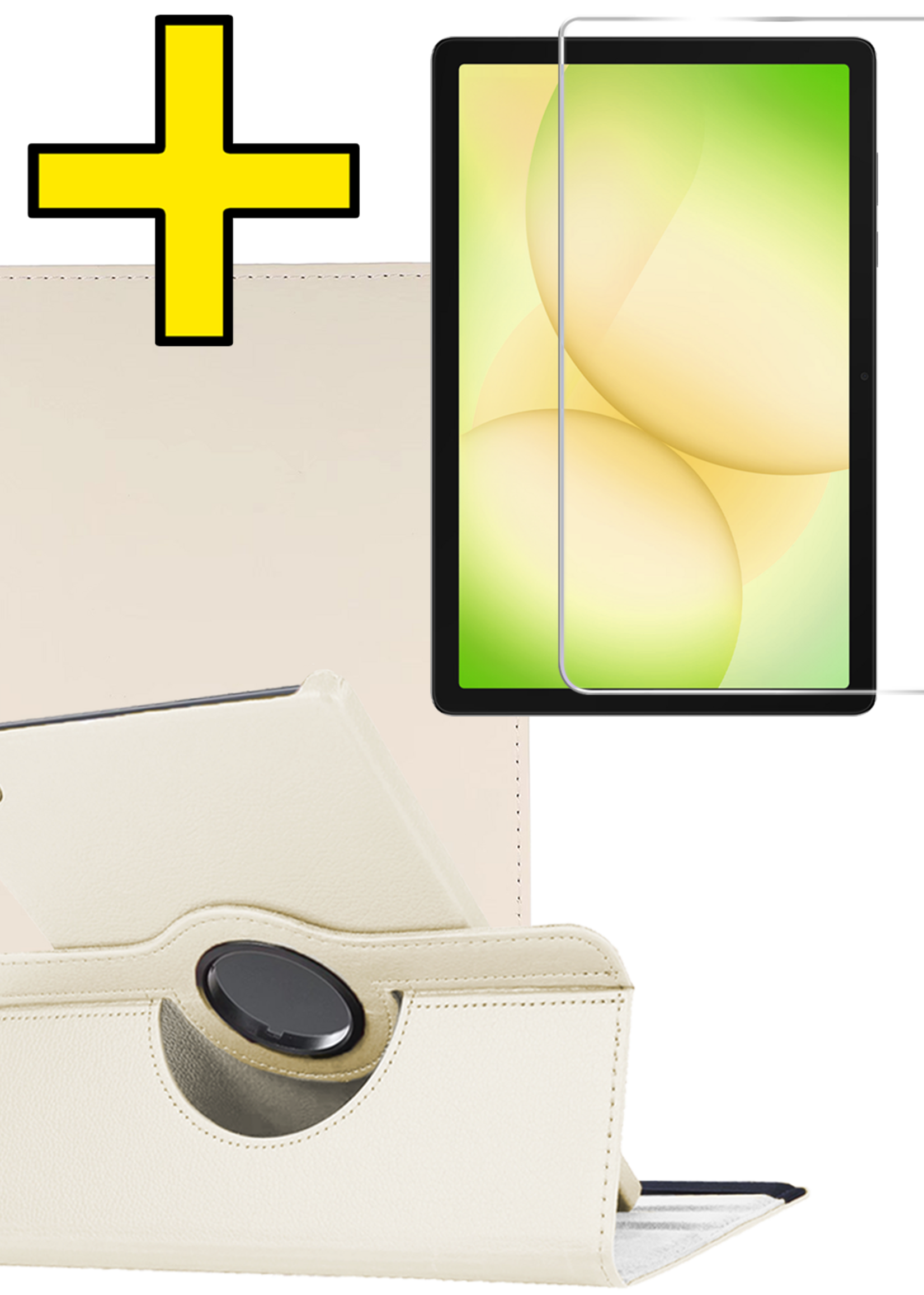 LUQ LUQ Samsung Galaxy Tab A11 Plus Hoes Draaibaar Met Screenprotector - Wit