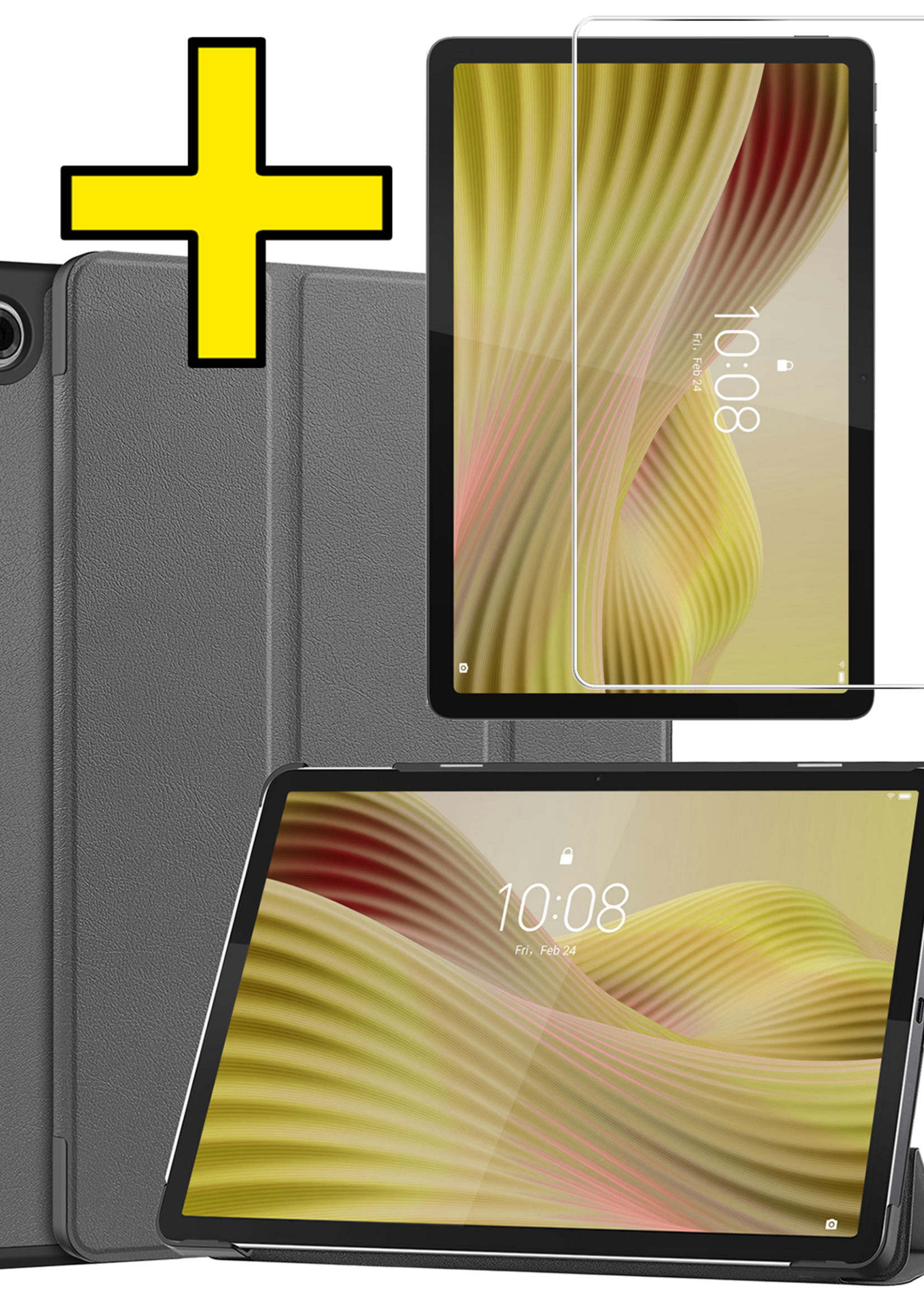 LUQ LUQ Lenovo Tab 10.1 inch Hoesje Met Screenprotector - Grijs