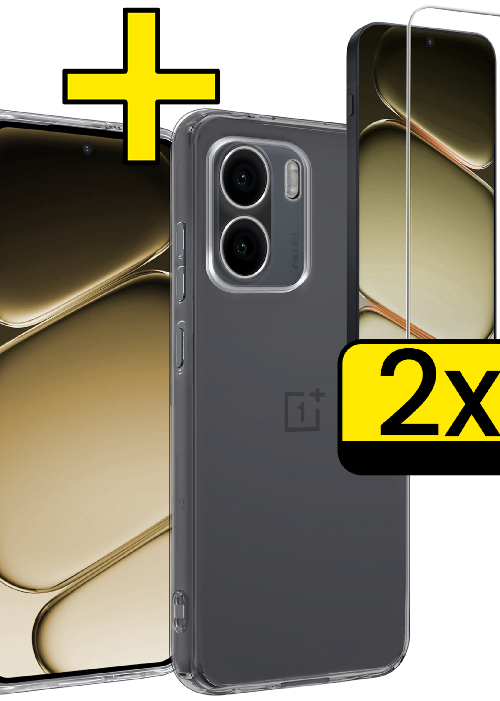 LUQ LUQ OnePlus 15R Hoesje Siliconen Met 2x Screenprotector - Transparant