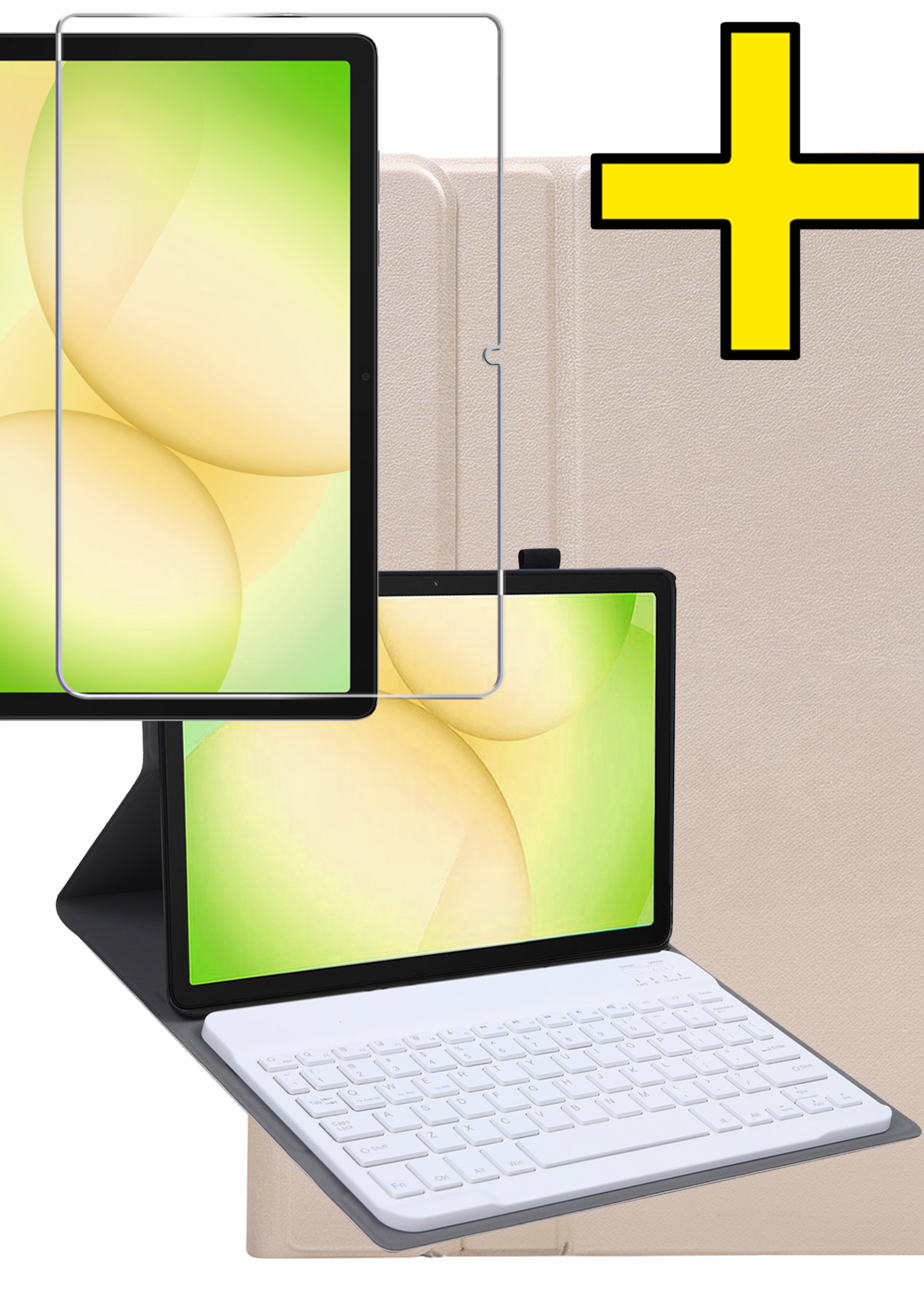 LUQ LUQ Samsung Galaxy Tab A11 Plus Toetsenbordhoes Met Screenprotector - Goud
