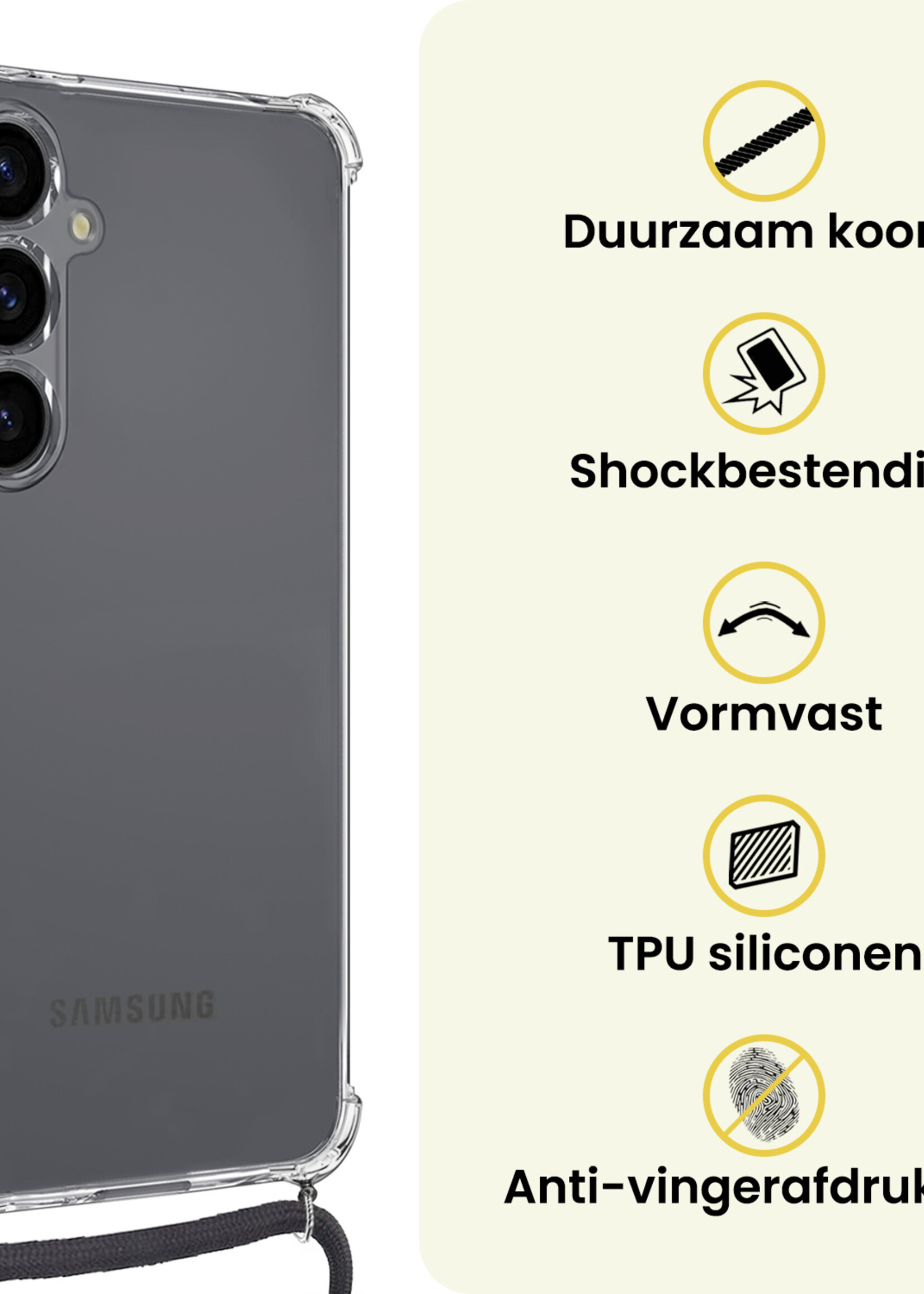 LUQ LUQ Samsung Galaxy S26 Hoesje Transparant Shockproof Met Zwart Koord