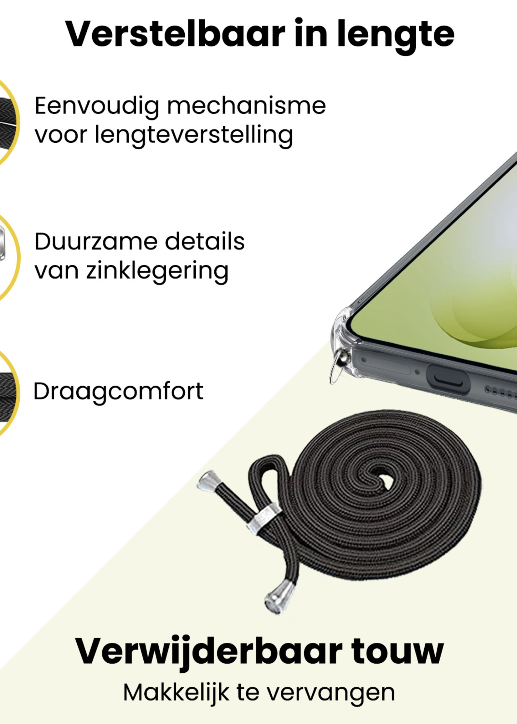 LUQ LUQ Samsung Galaxy S26 Hoesje Transparant Shockproof Met Zwart Koord