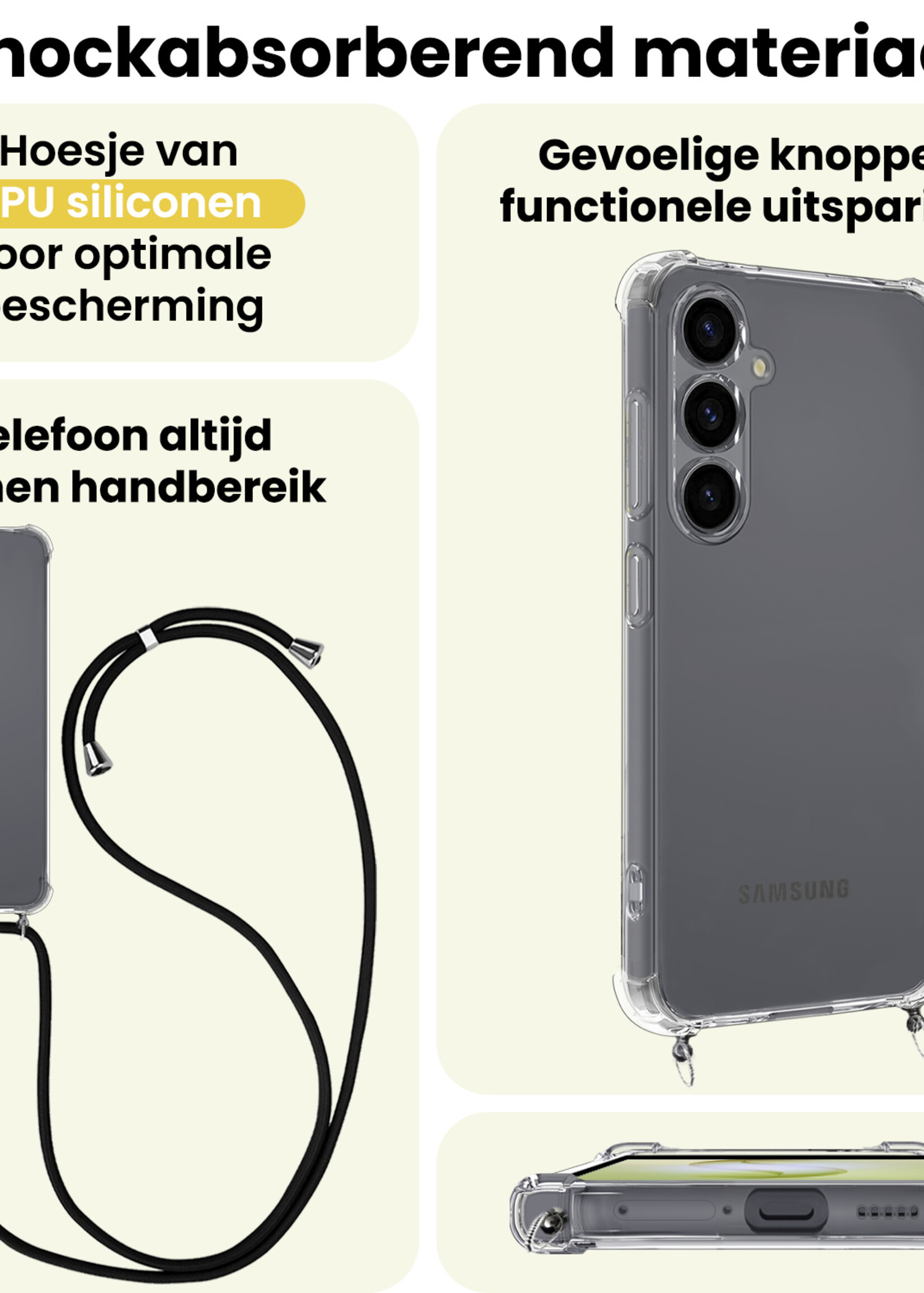 LUQ LUQ Samsung Galaxy S26 Hoesje Transparant Shockproof Met Zwart Koord