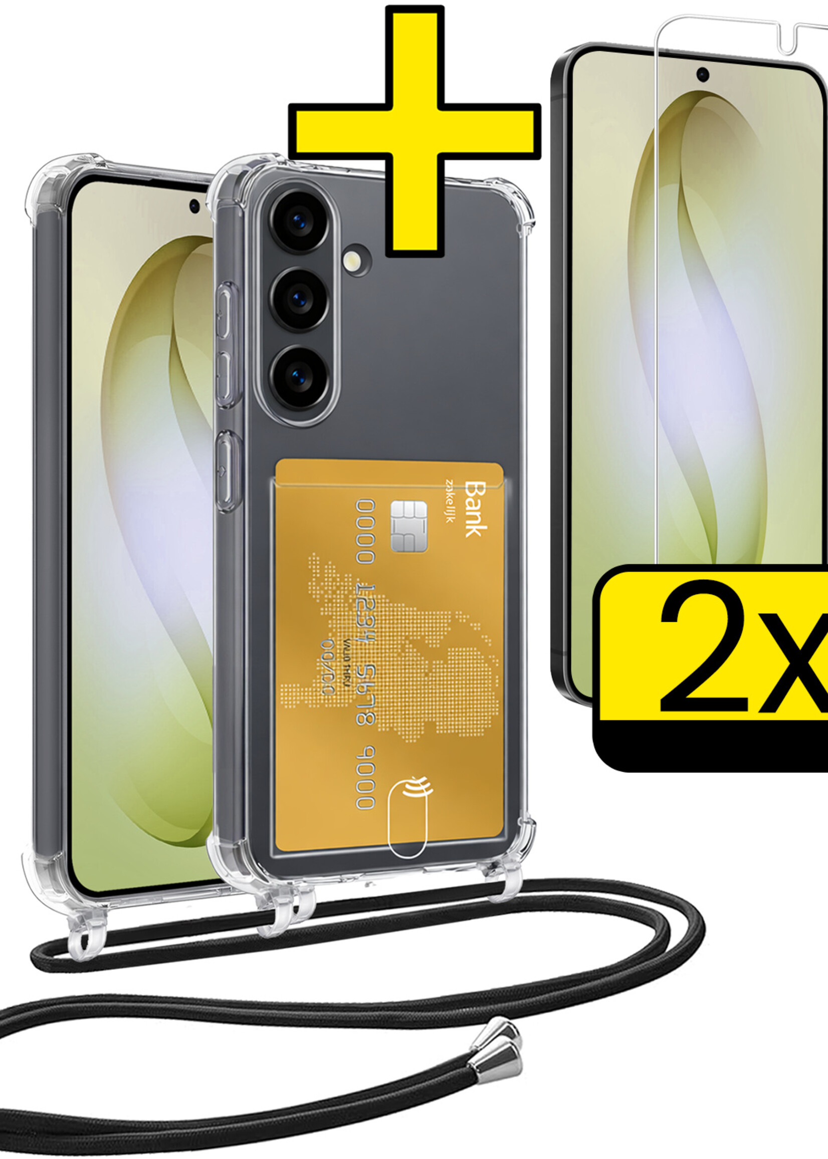 LUQ LUQ Samsung Galaxy S26 Hoesje Pashouder met Koord Met 2x Screenprotector