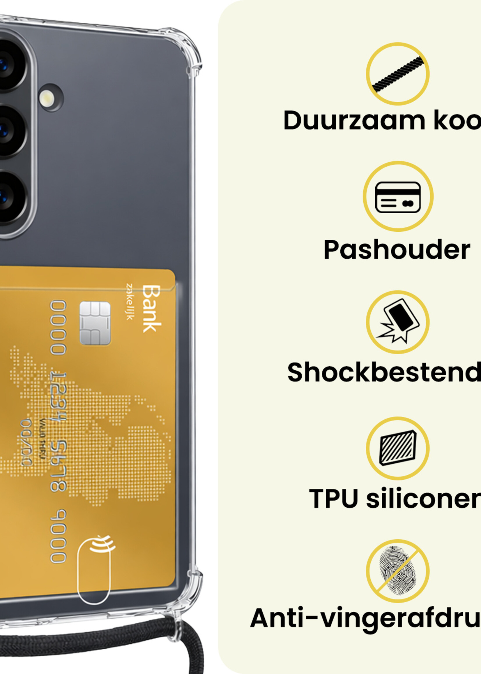 LUQ LUQ Samsung Galaxy S26 Hoesje Pashouder met Koord Met 2x Screenprotector