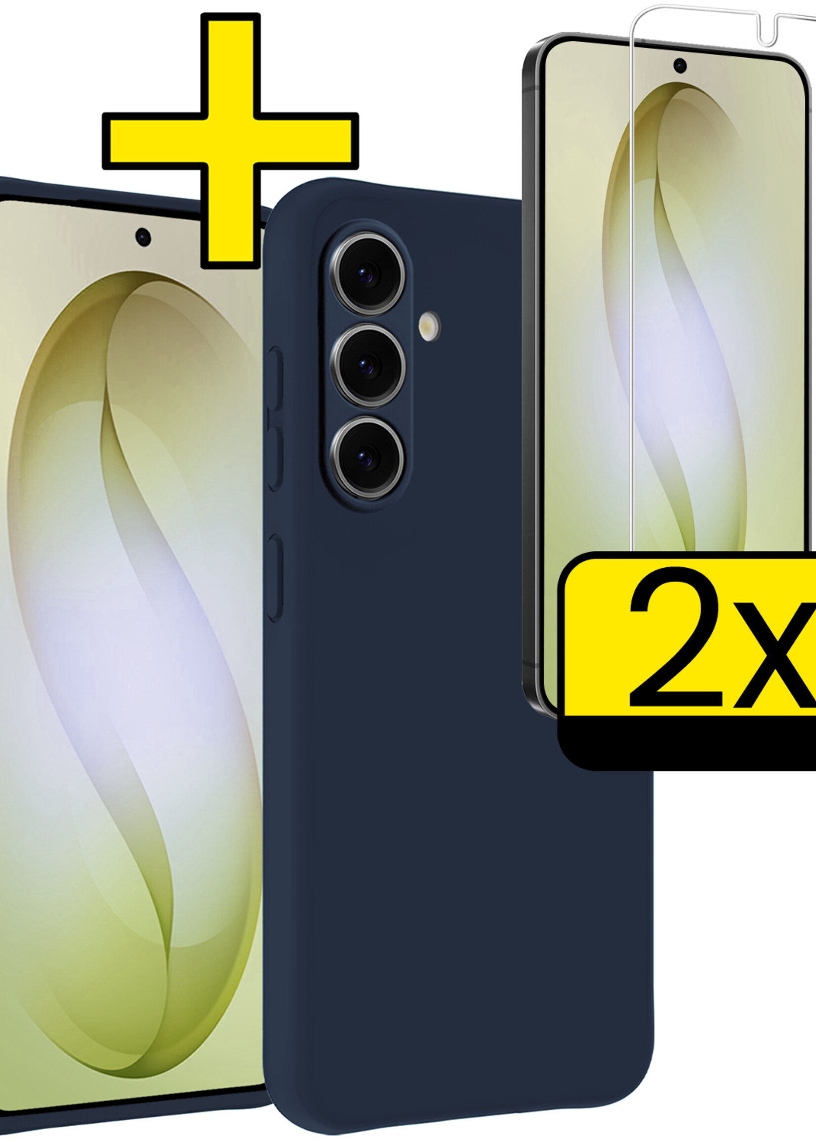 LUQ LUQ Samsung Galaxy S26 Hoesje Siliconen Met 2x Screenprotector - Donkerblauw