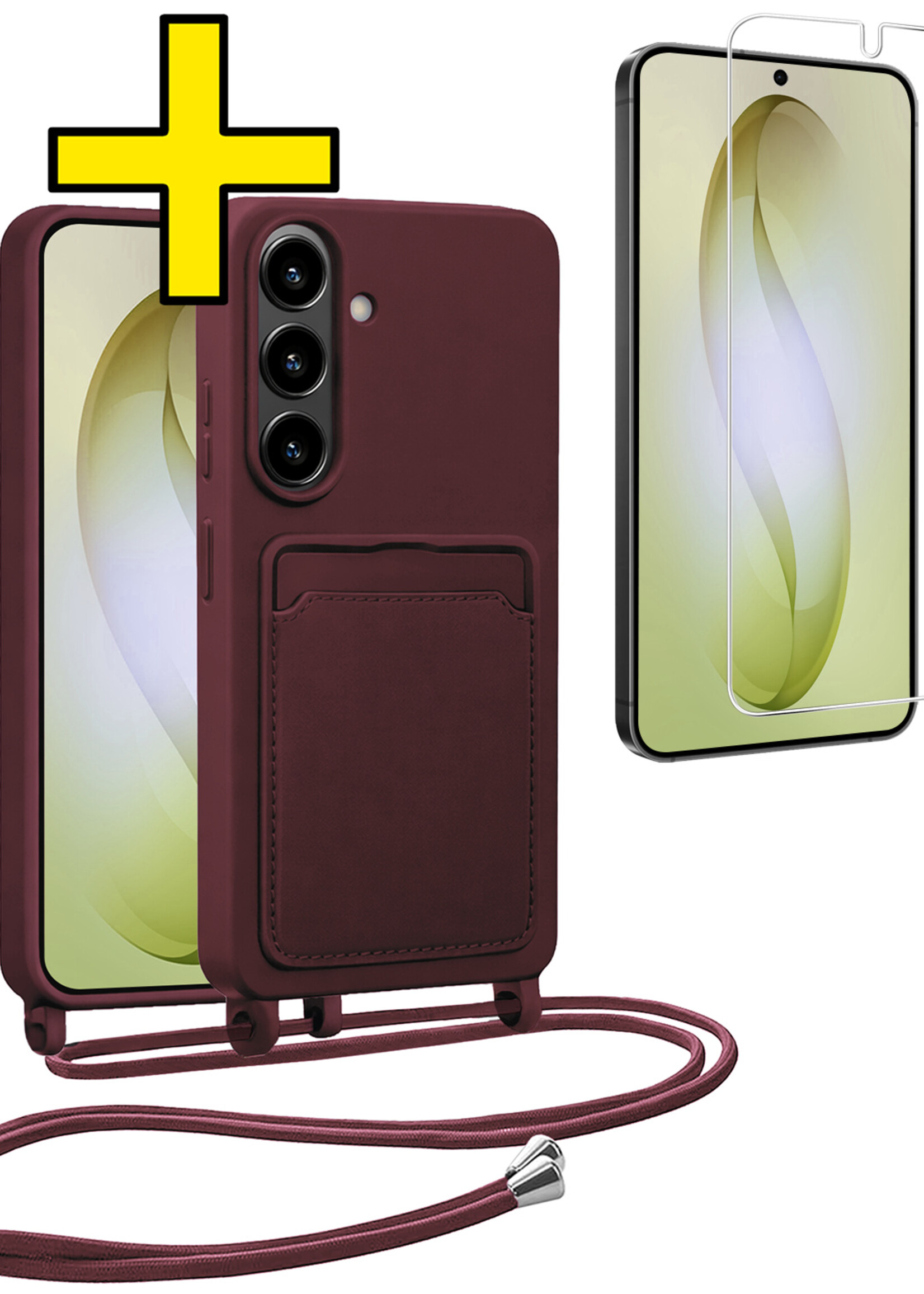 LUQ LUQ Samsung Galaxy S26 Hoesje Pashouder met Koord Met Screenprotector - Aubergine