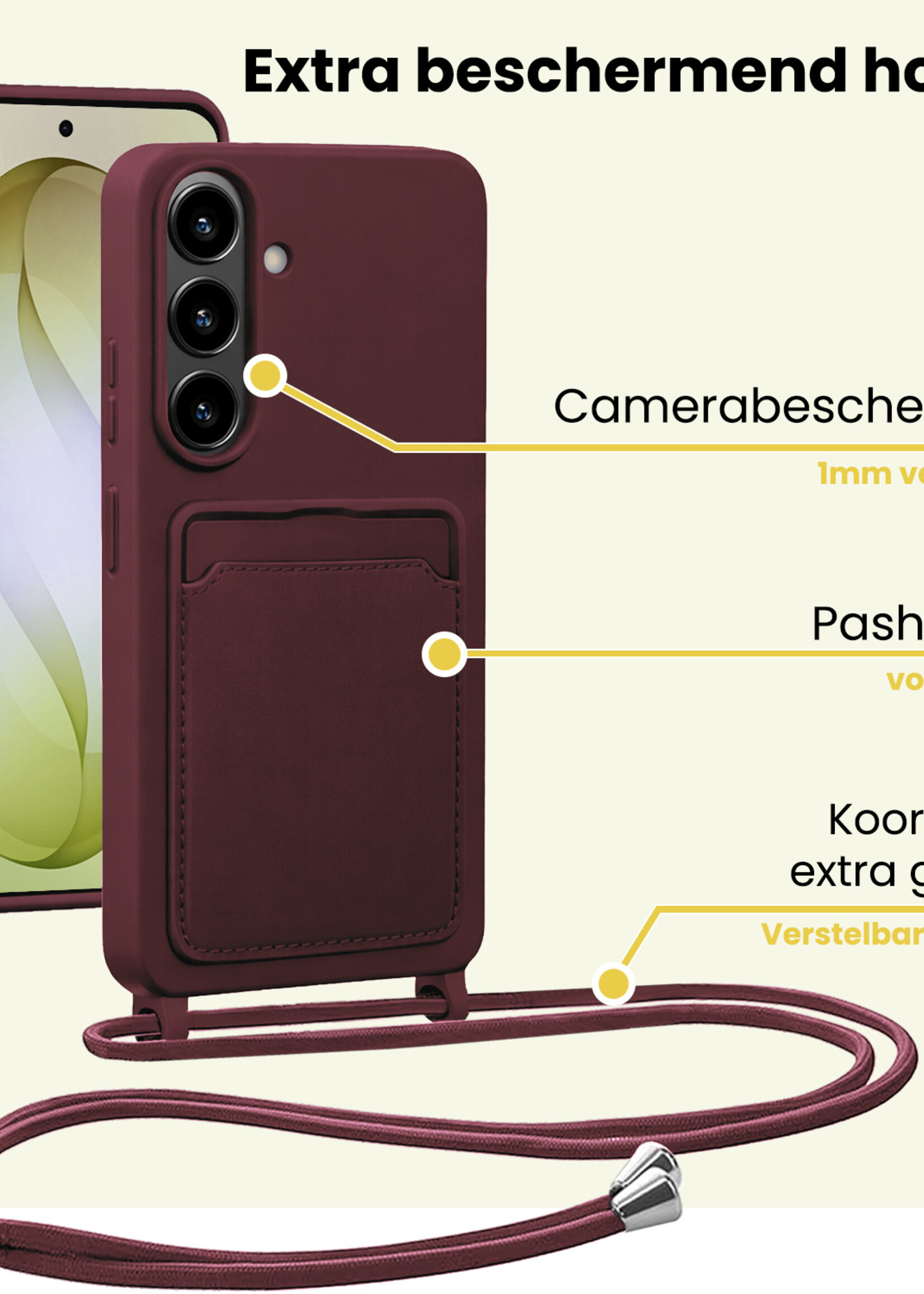 LUQ LUQ Samsung Galaxy S26 Hoesje Pashouder met Koord Met Screenprotector - Aubergine