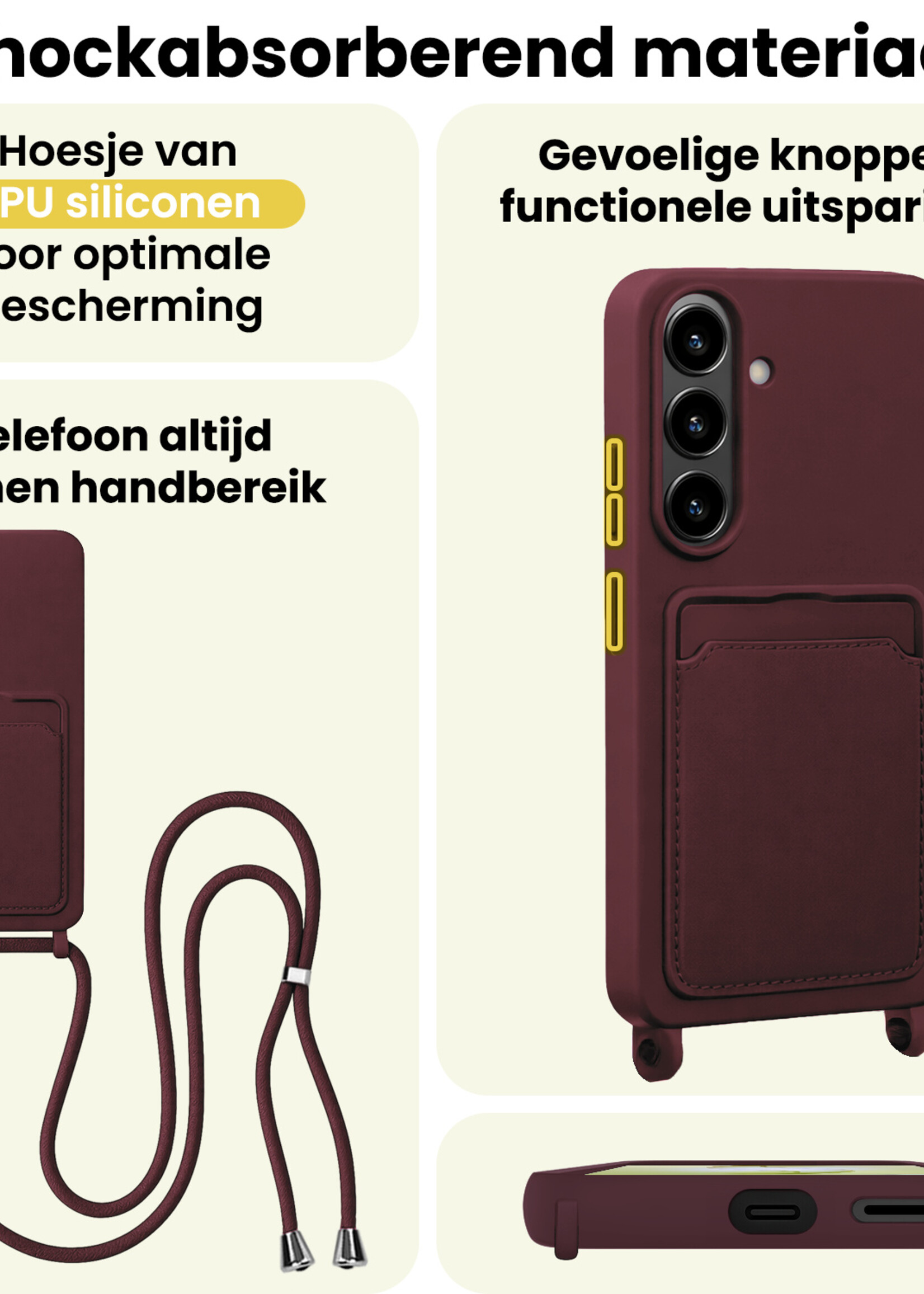 LUQ LUQ Samsung Galaxy S26 Hoesje Pashouder met Koord Met Screenprotector - Aubergine
