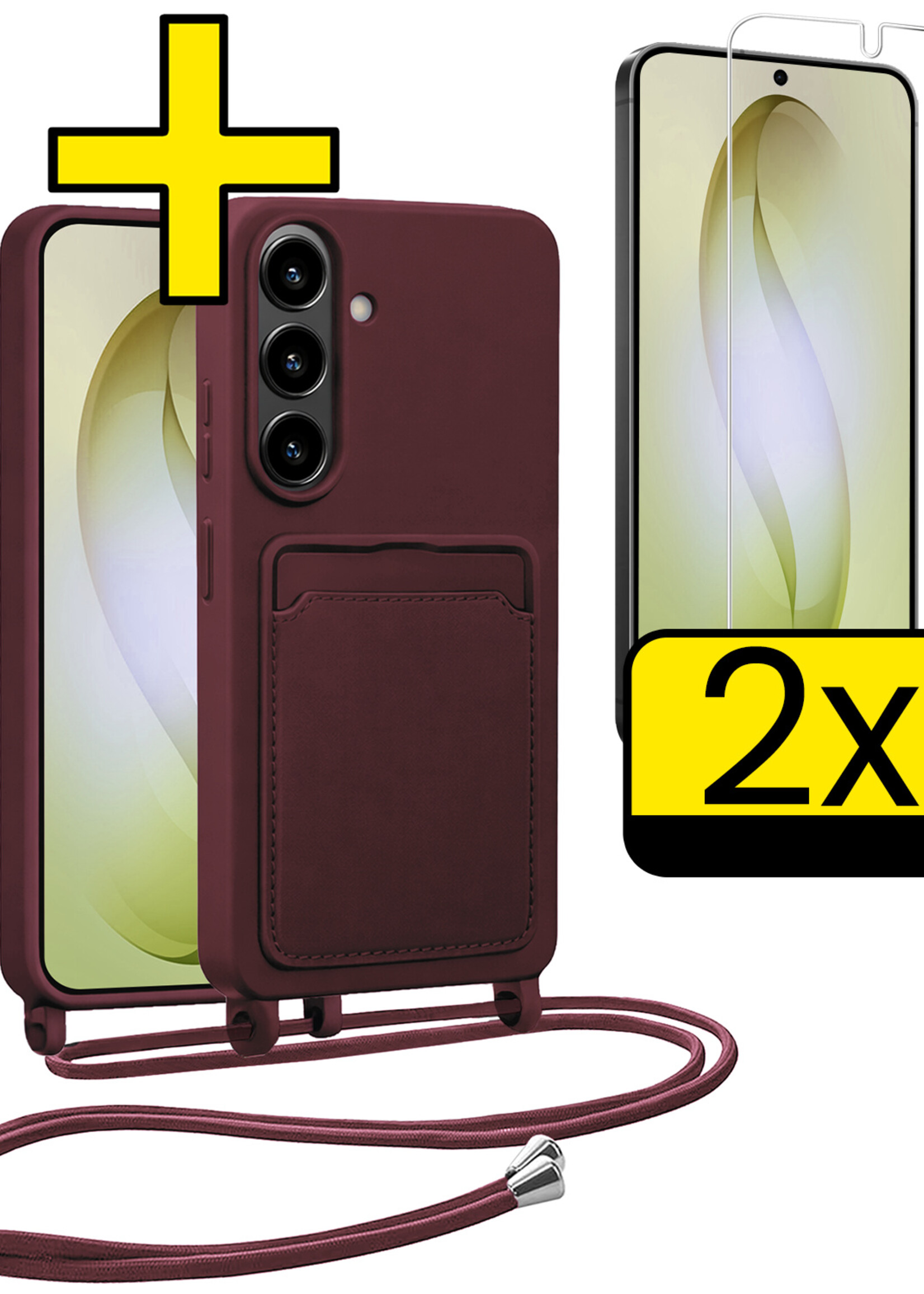LUQ LUQ Samsung Galaxy S26 Hoesje Pashouder met Koord Met 2x Screenprotector - Aubergine