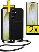 LUQ LUQ Samsung Galaxy S26 Hoesje Pashouder met Koord Met 2x Screenprotector - Zwart