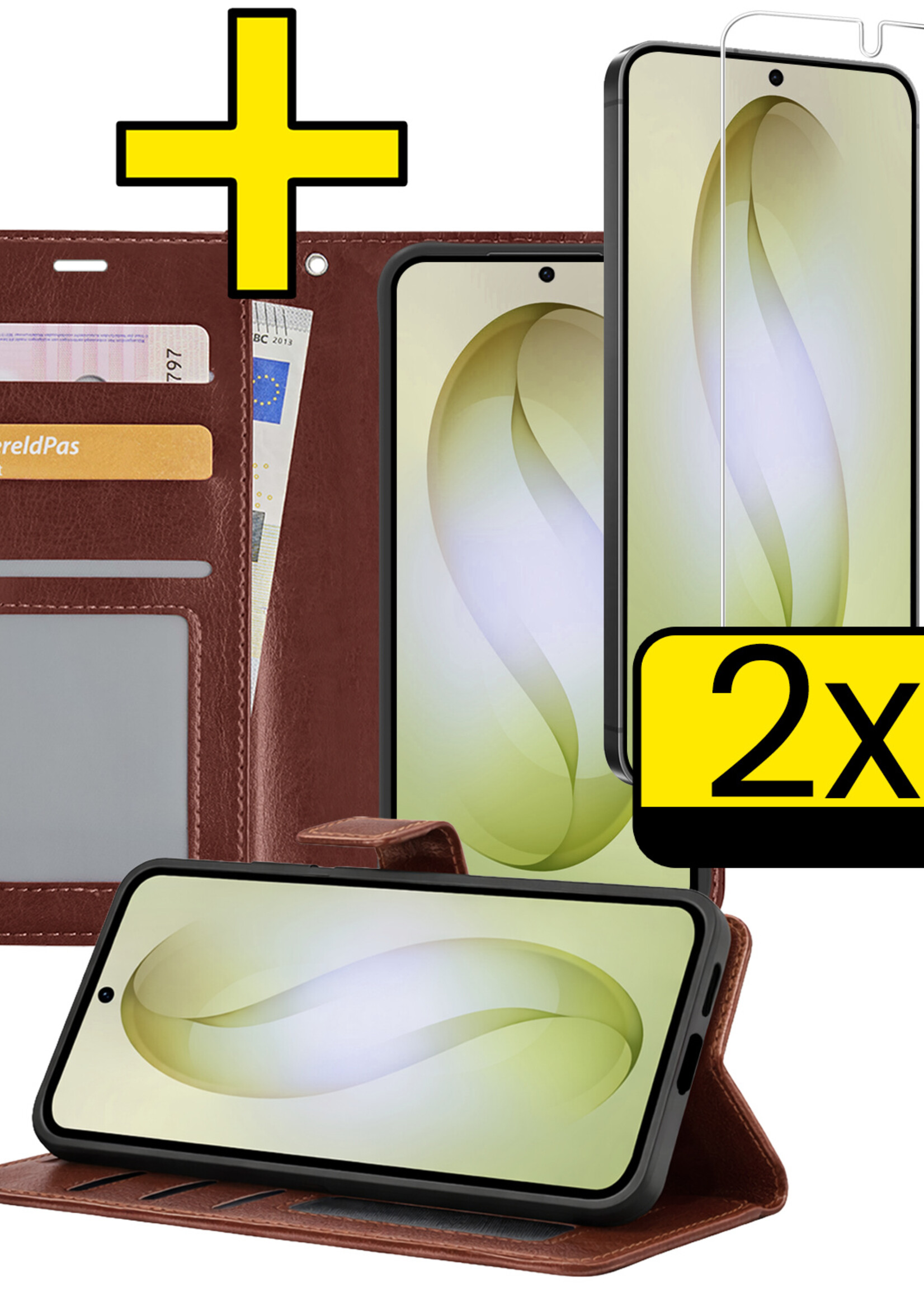 LUQ LUQ Samsung Galaxy S26 Hoesje Bookcase Met 2x Screenprotector - Bruin