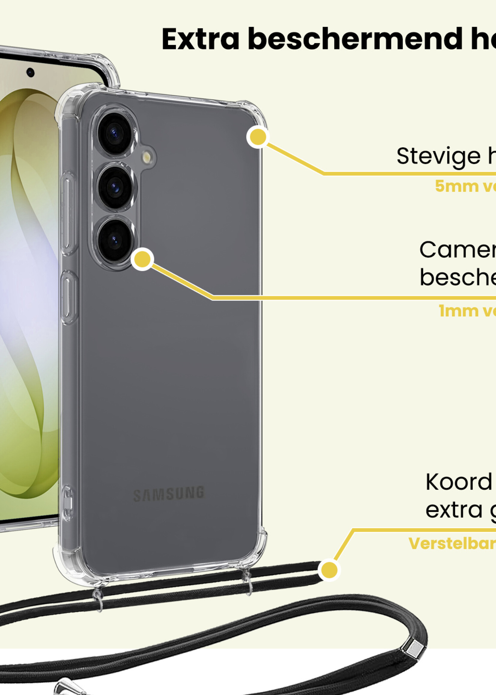 LUQ LUQ Samsung Galaxy S26 Plus Hoesje Transparant Shockproof Met Zwart Koord