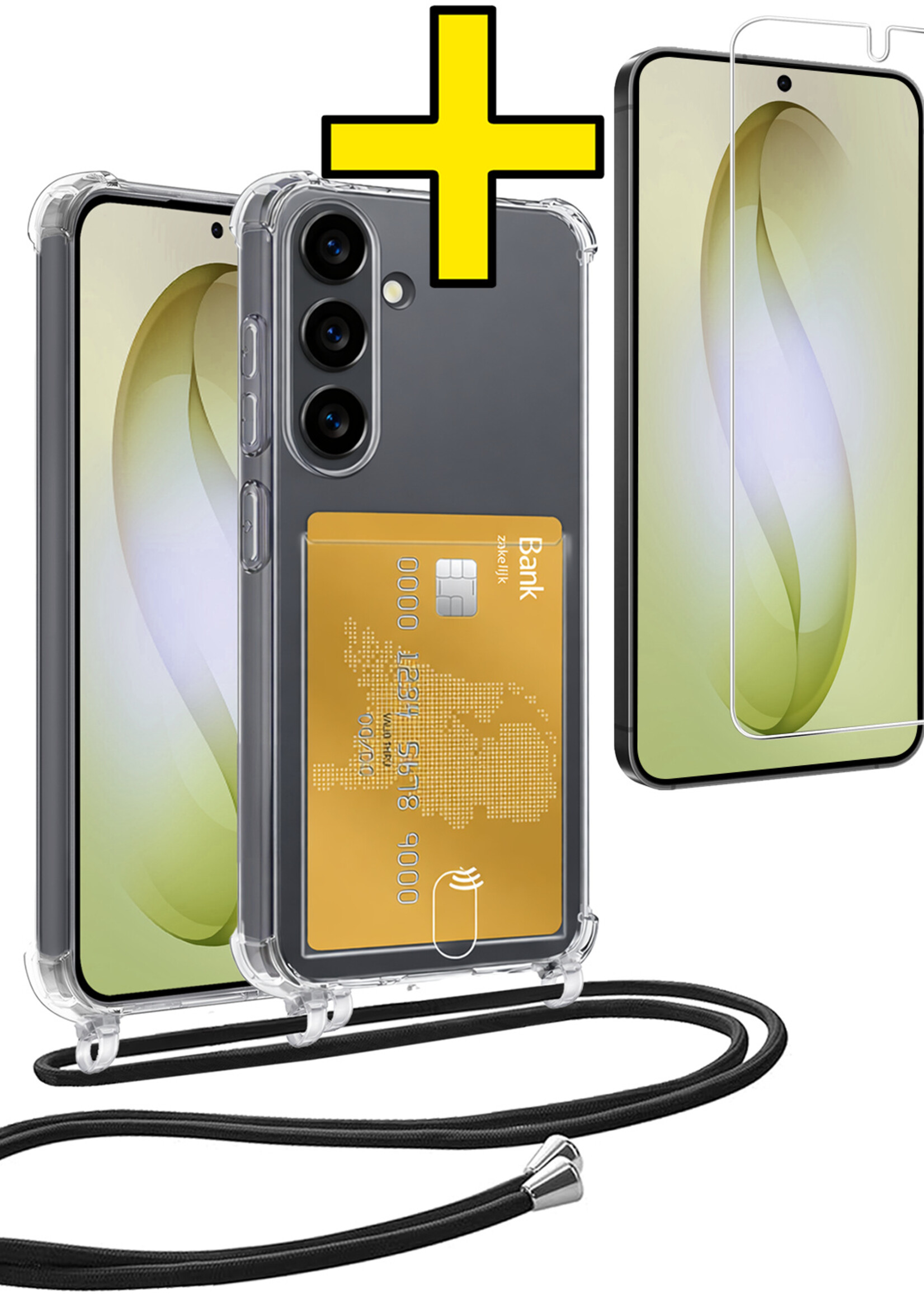 LUQ LUQ Samsung Galaxy S26 Plus Hoesje Pashouder met Koord Met Screenprotector