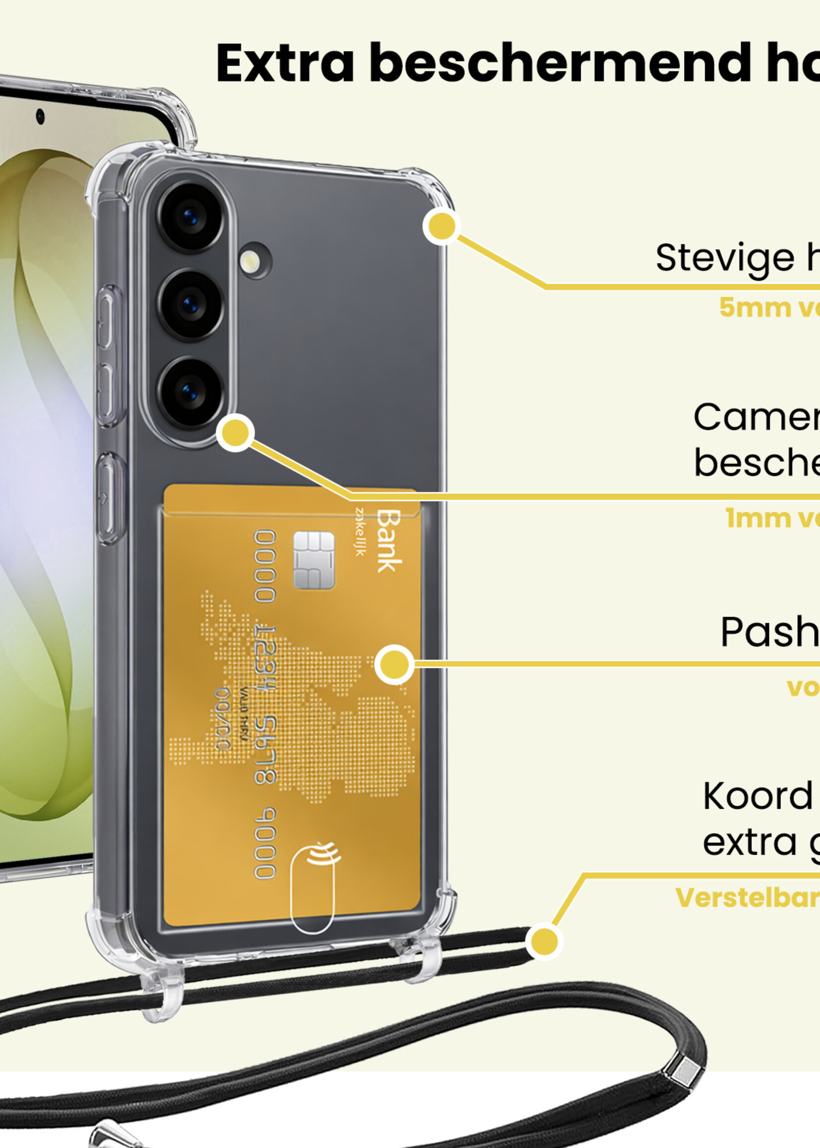 LUQ LUQ Samsung Galaxy S26 Plus Hoesje Pashouder met Koord Met 2x Screenprotector