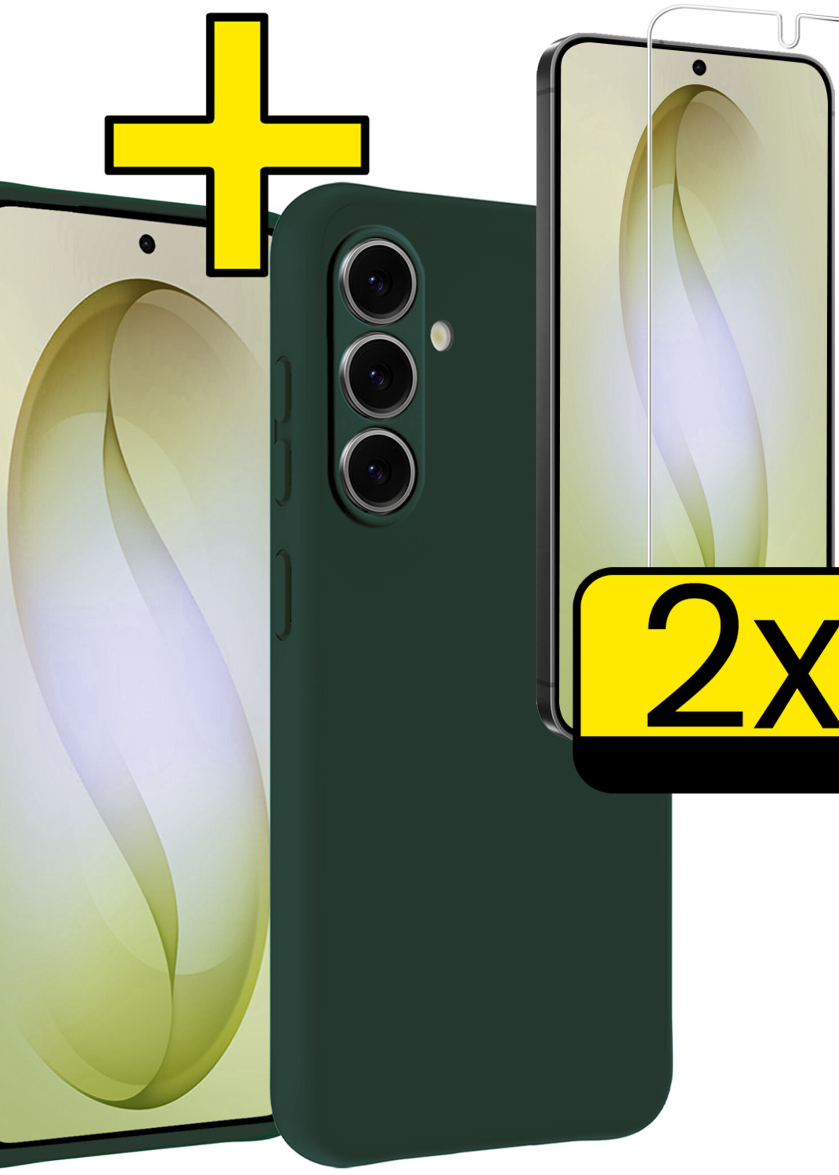 LUQ LUQ Samsung Galaxy S26 Plus Hoesje Siliconen Met 2x Screenprotector - Donkergroen