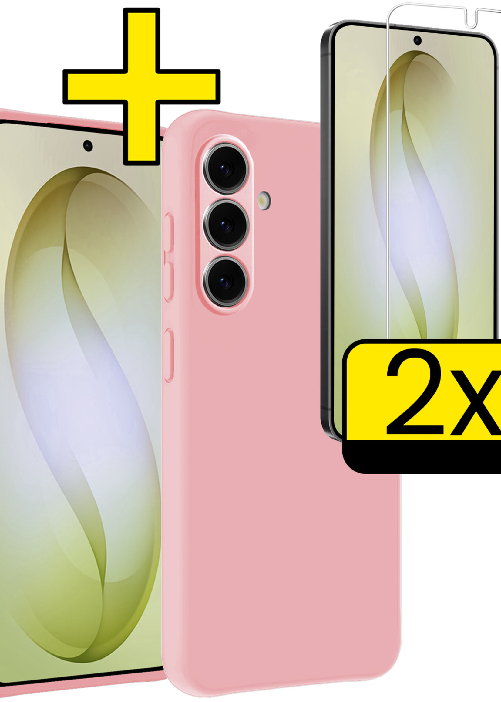 LUQ LUQ Samsung Galaxy S26 Plus Hoesje Siliconen Met 2x Screenprotector - Lichtroze