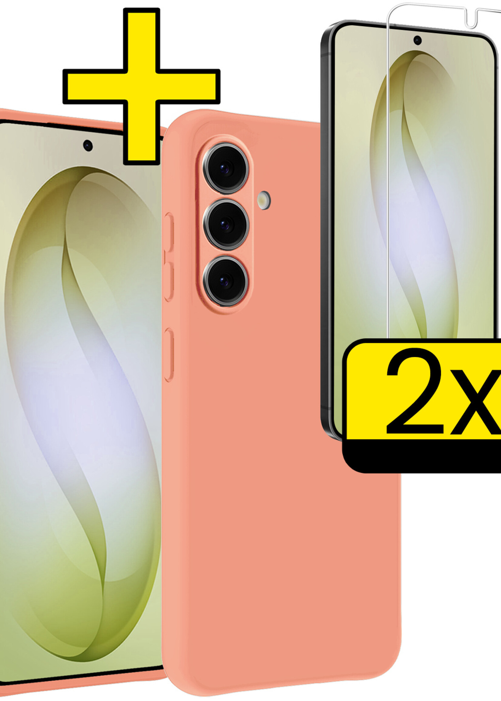 LUQ LUQ Samsung Galaxy S26 Plus Hoesje Siliconen Met 2x Screenprotector - Perzik