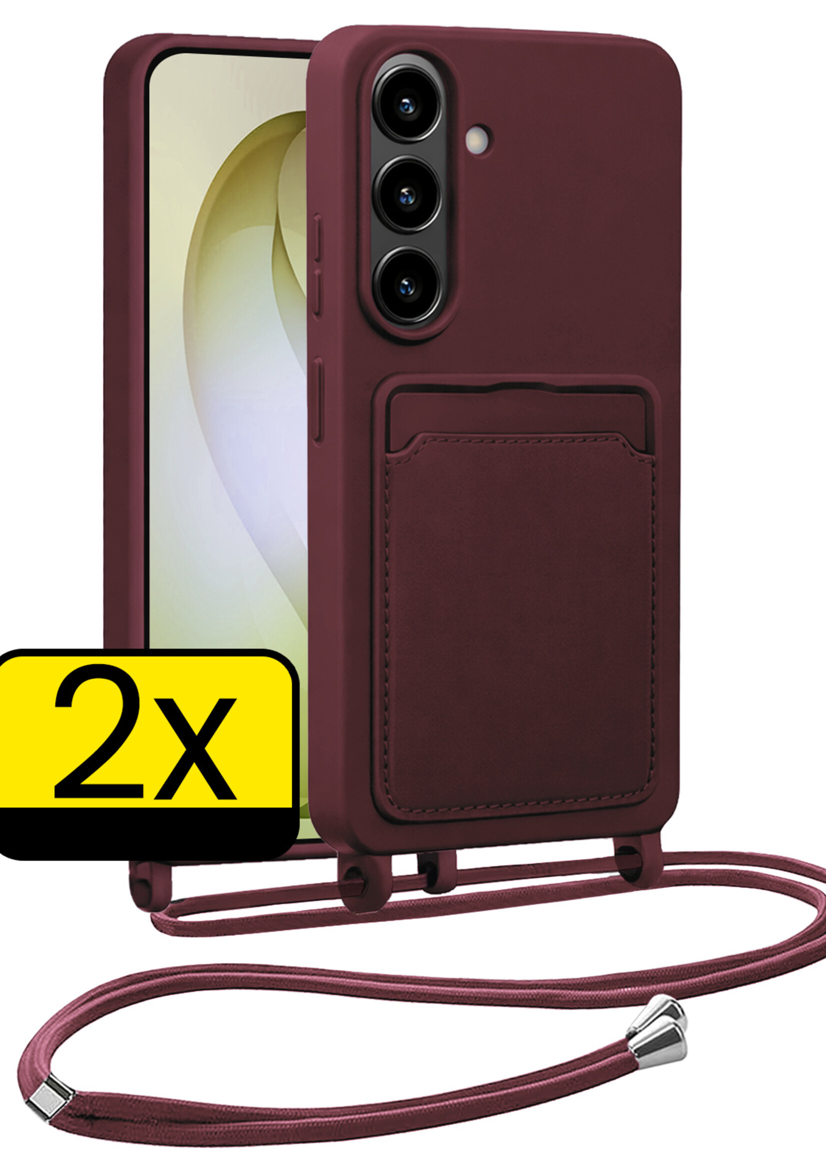 LUQ LUQ Samsung Galaxy S26 Plus Hoesje Pashouder met Koord - Aubergine - 2 PACK