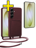 LUQ LUQ Samsung Galaxy S26 Plus Hoesje Pashouder met Koord Met Screenprotector - Aubergine