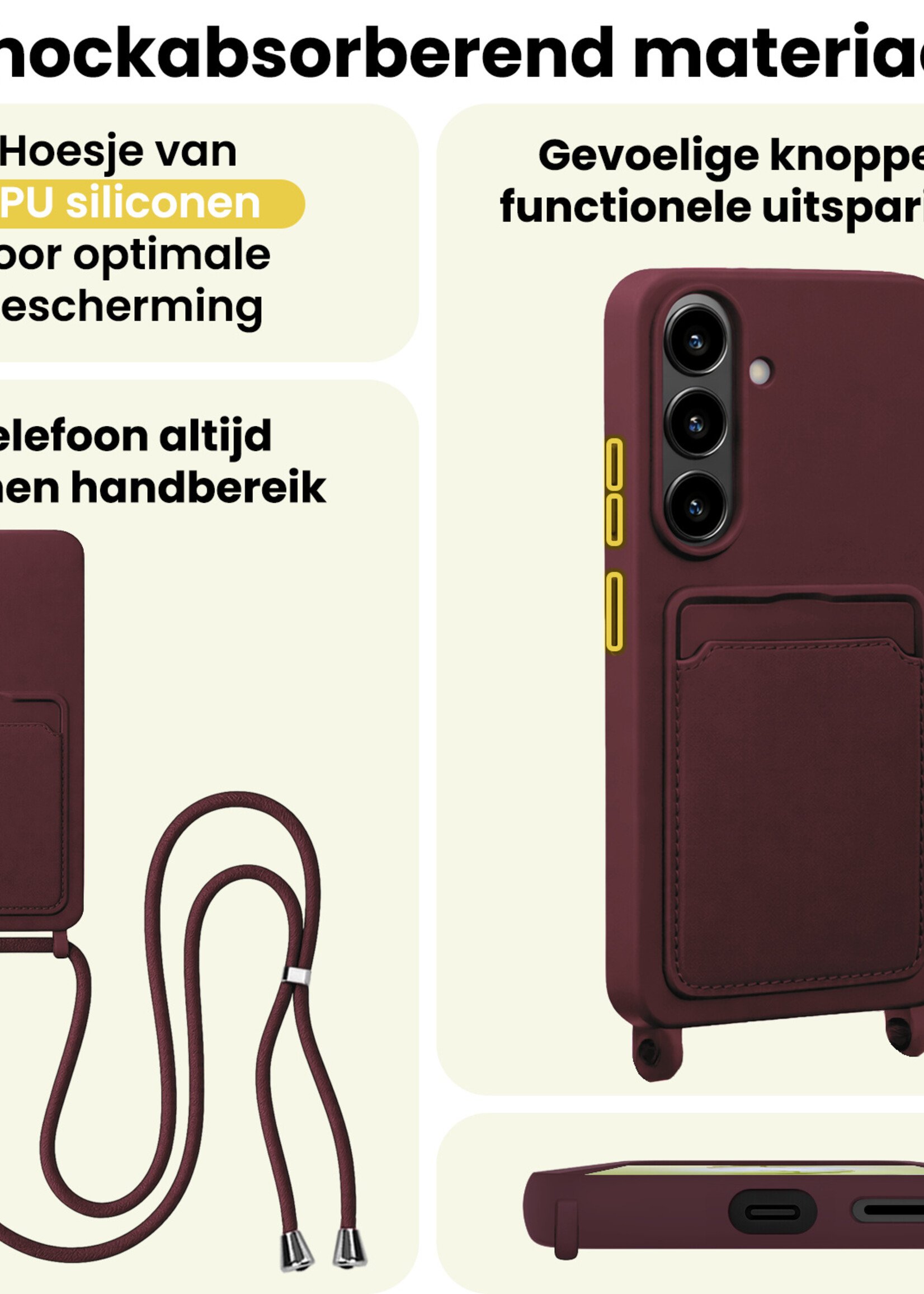LUQ LUQ Samsung Galaxy S26 Plus Hoesje Pashouder met Koord Met Screenprotector - Aubergine