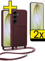 LUQ LUQ Samsung Galaxy S26 Plus Hoesje Pashouder met Koord Met 2x Screenprotector - Aubergine