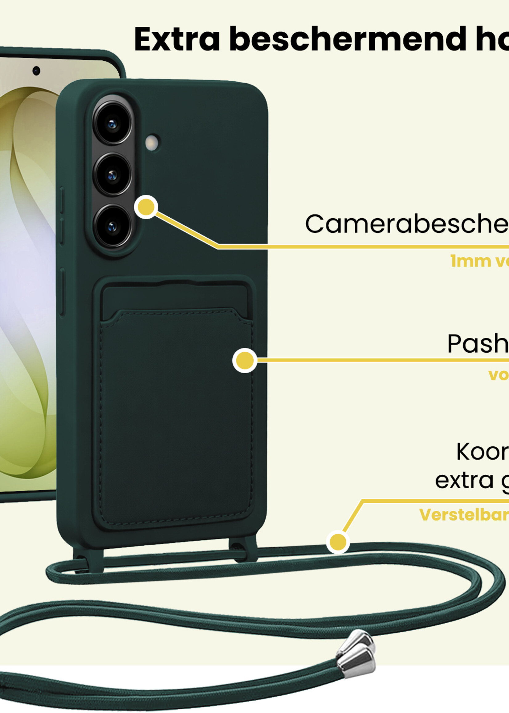 LUQ LUQ Samsung Galaxy S26 Plus Hoesje Pashouder met Koord - Donkergroen