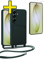 LUQ LUQ Samsung Galaxy S26 Plus Hoesje Pashouder met Koord Met Screenprotector - Donkergroen