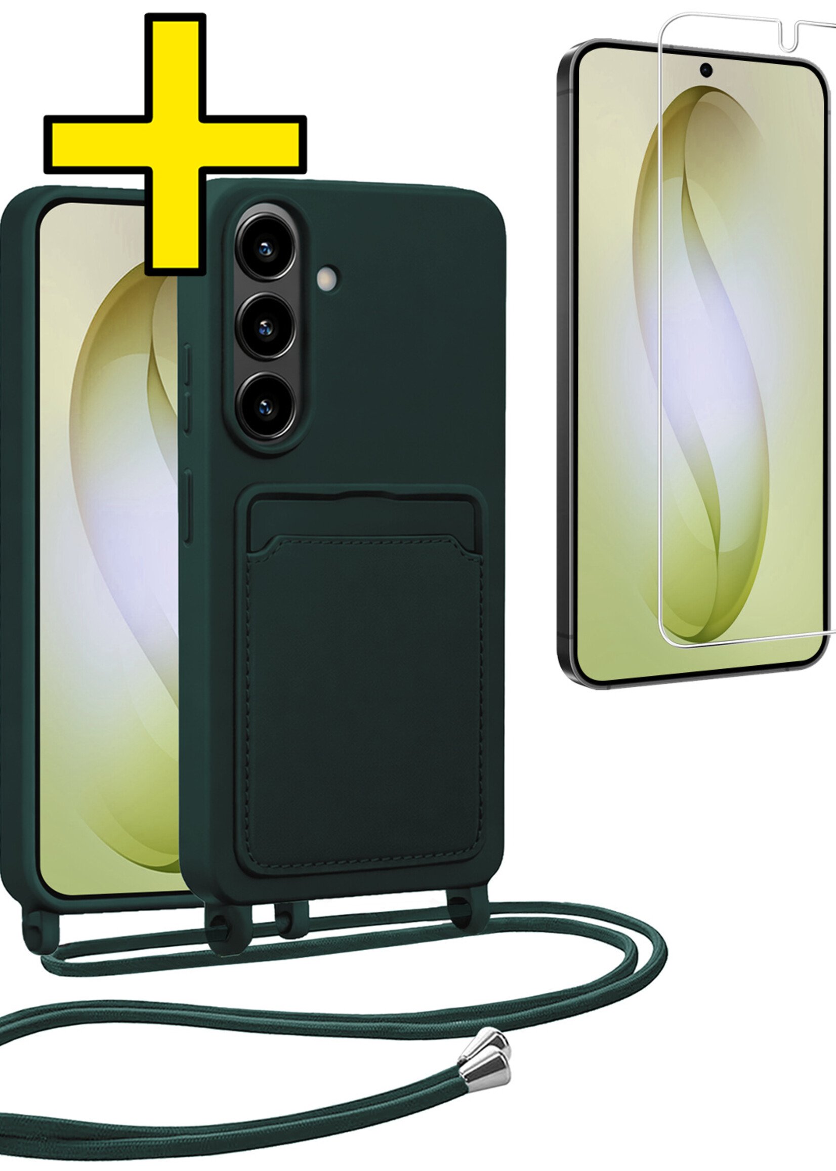 LUQ LUQ Samsung Galaxy S26 Plus Hoesje Pashouder met Koord Met Screenprotector - Donkergroen