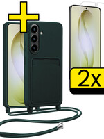 LUQ LUQ Samsung Galaxy S26 Plus Hoesje Pashouder met Koord Met 2x Screenprotector - Donkergroen