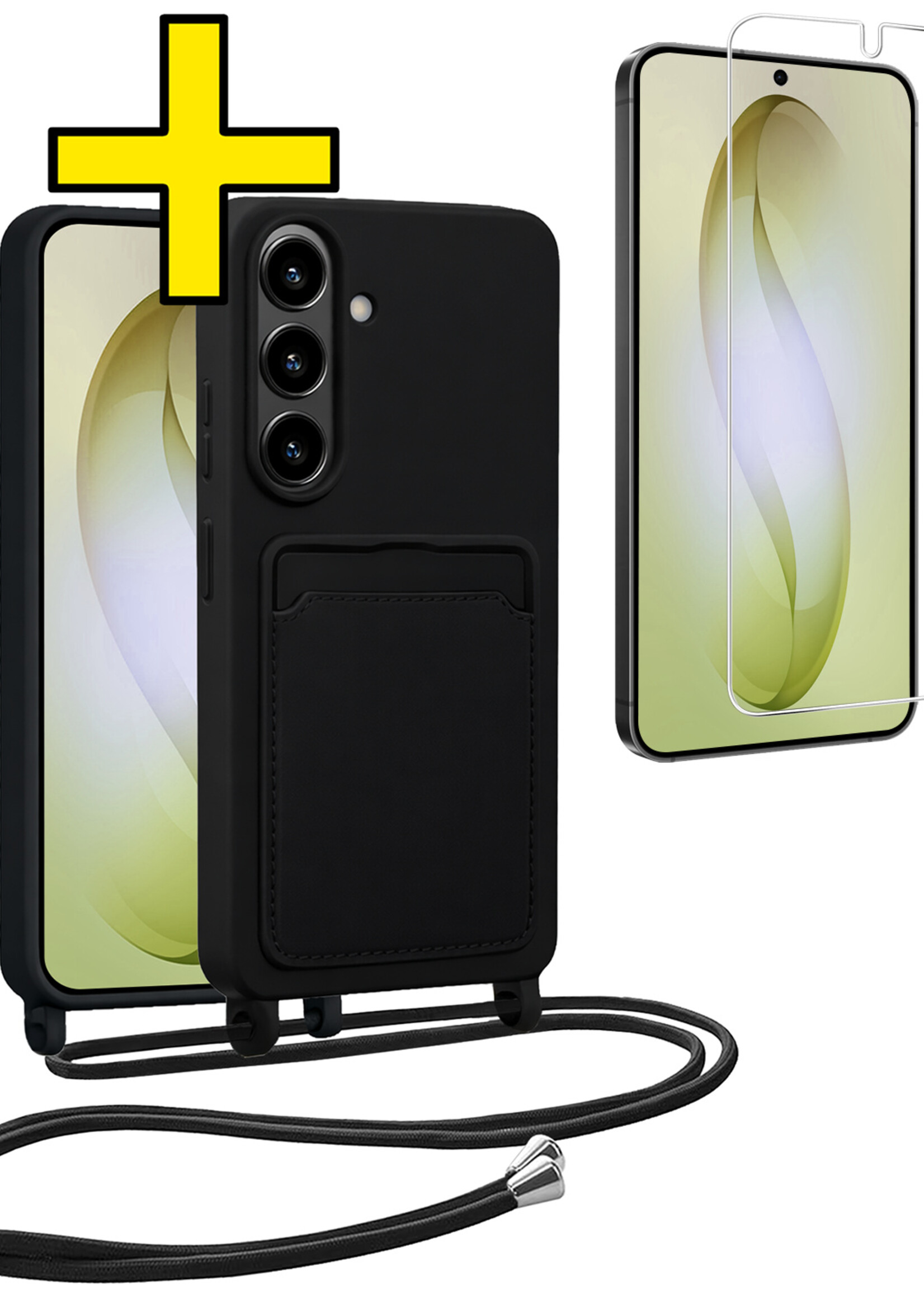 LUQ LUQ Samsung Galaxy S26 Plus Hoesje Pashouder met Koord Met Screenprotector - Zwart