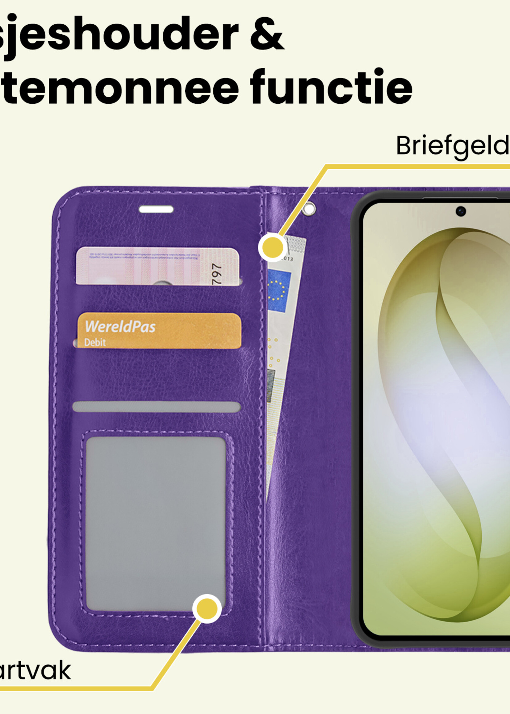 LUQ LUQ Samsung Galaxy S26 Plus Hoesje Bookcase Met 2x Screenprotector - Paars