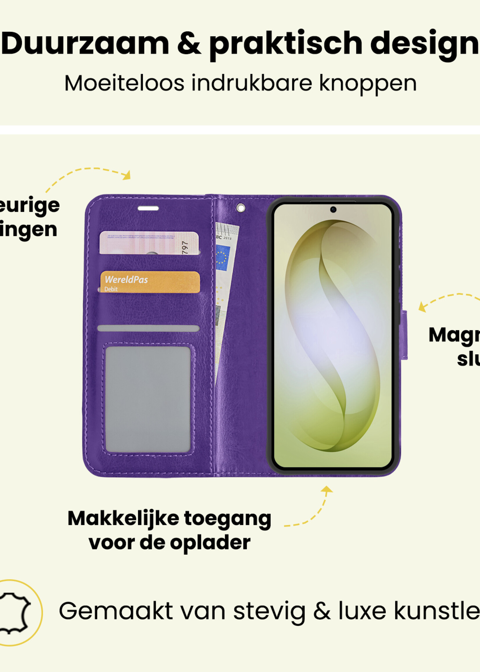 LUQ LUQ Samsung Galaxy S26 Plus Hoesje Bookcase Met 2x Screenprotector - Paars