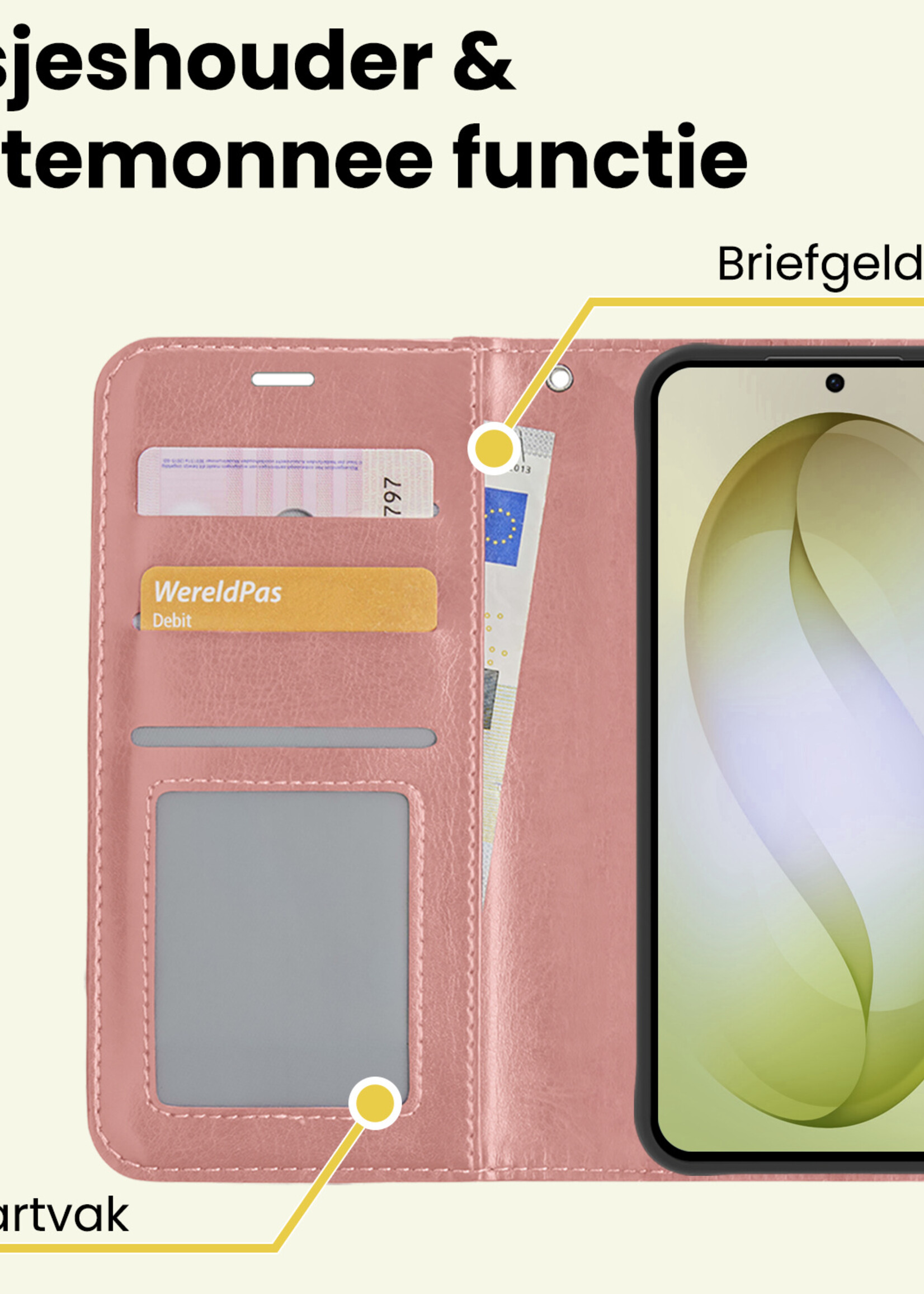 LUQ LUQ Samsung Galaxy S26 Plus Hoesje Bookcase Met 2x Screenprotector - Rose Goud