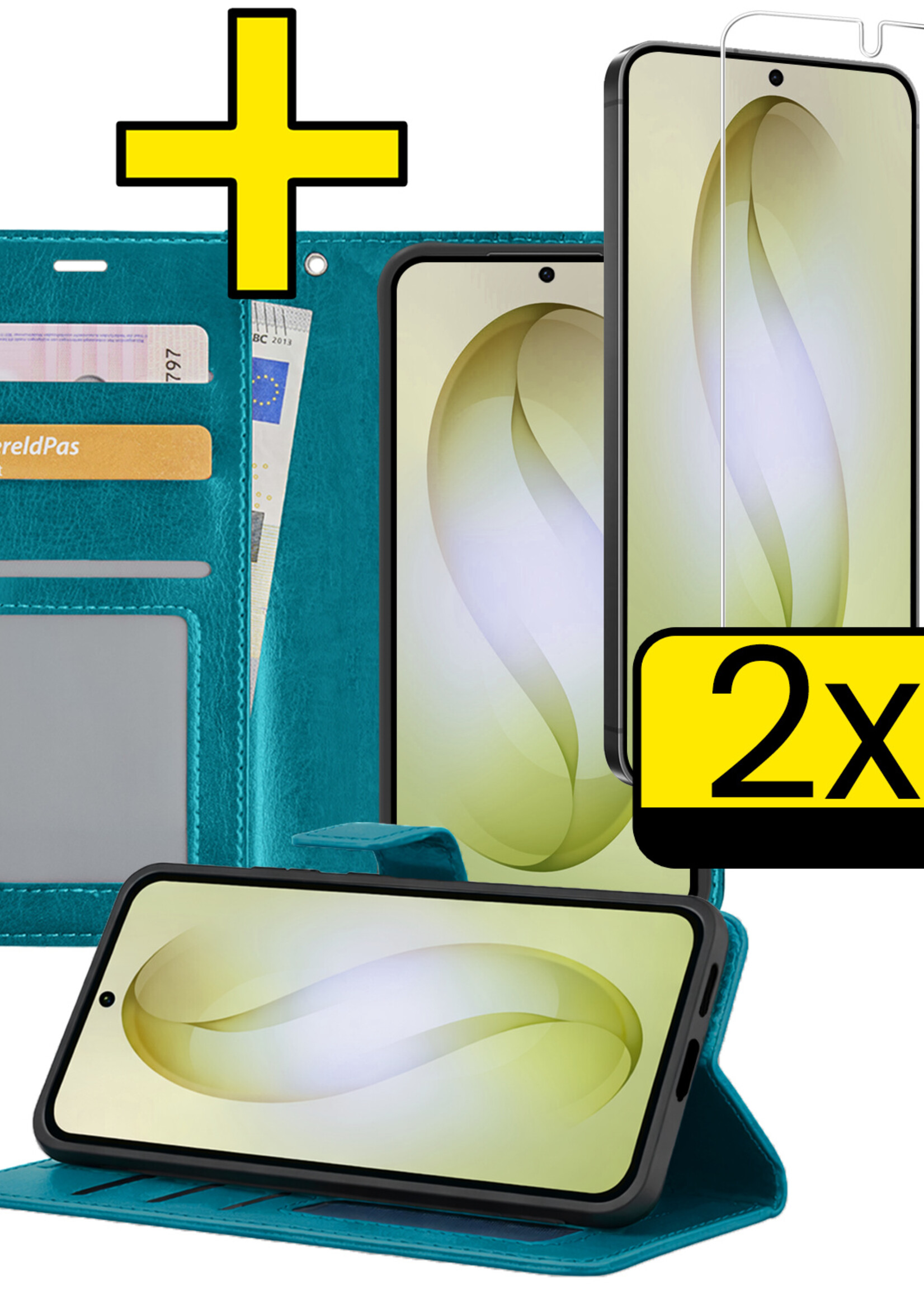 LUQ LUQ Samsung Galaxy S26 Plus Hoesje Bookcase Met 2x Screenprotector - Turquoise