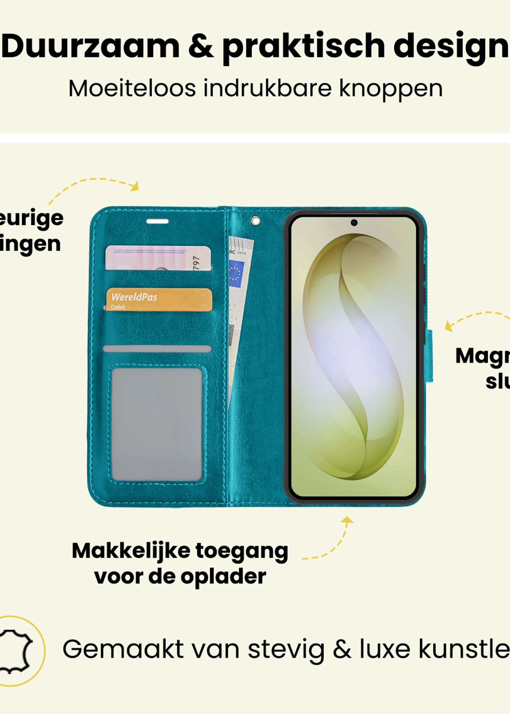 LUQ LUQ Samsung Galaxy S26 Plus Hoesje Bookcase Met 2x Screenprotector - Turquoise