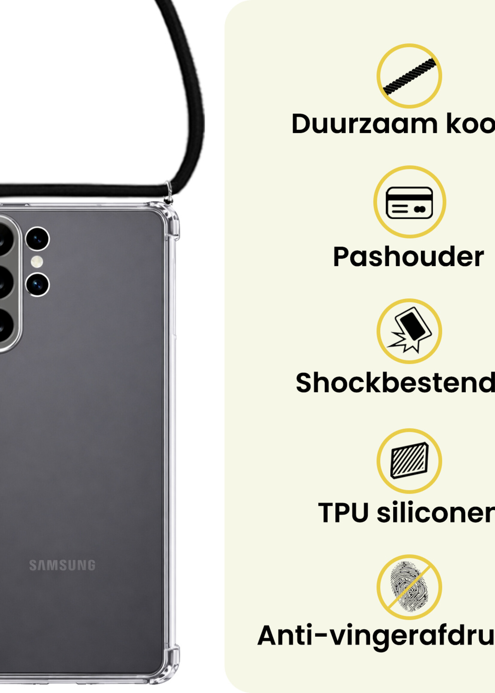 LUQ LUQ Samsung Galaxy S26 Ultra Hoesje Transparant Shockproof Met Zwart Koord