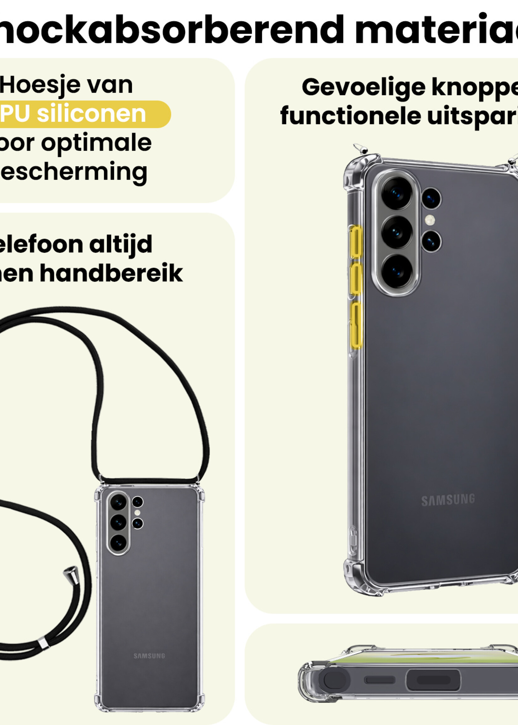 LUQ LUQ Samsung Galaxy S26 Ultra Hoesje Transparant Shockproof Met Zwart Koord