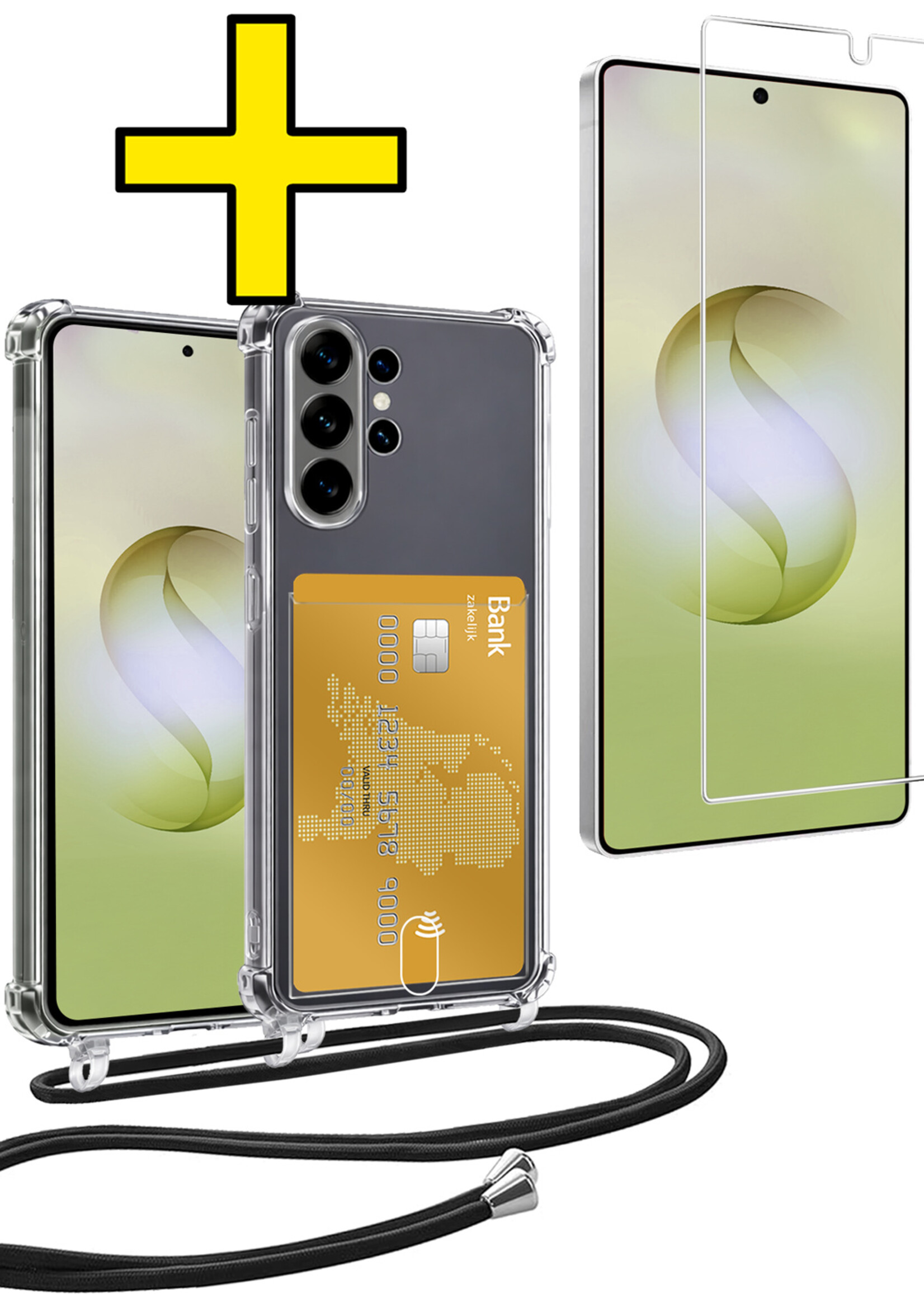 LUQ LUQ Samsung Galaxy S26 Ultra Hoesje Pashouder met Koord Met Screenprotector