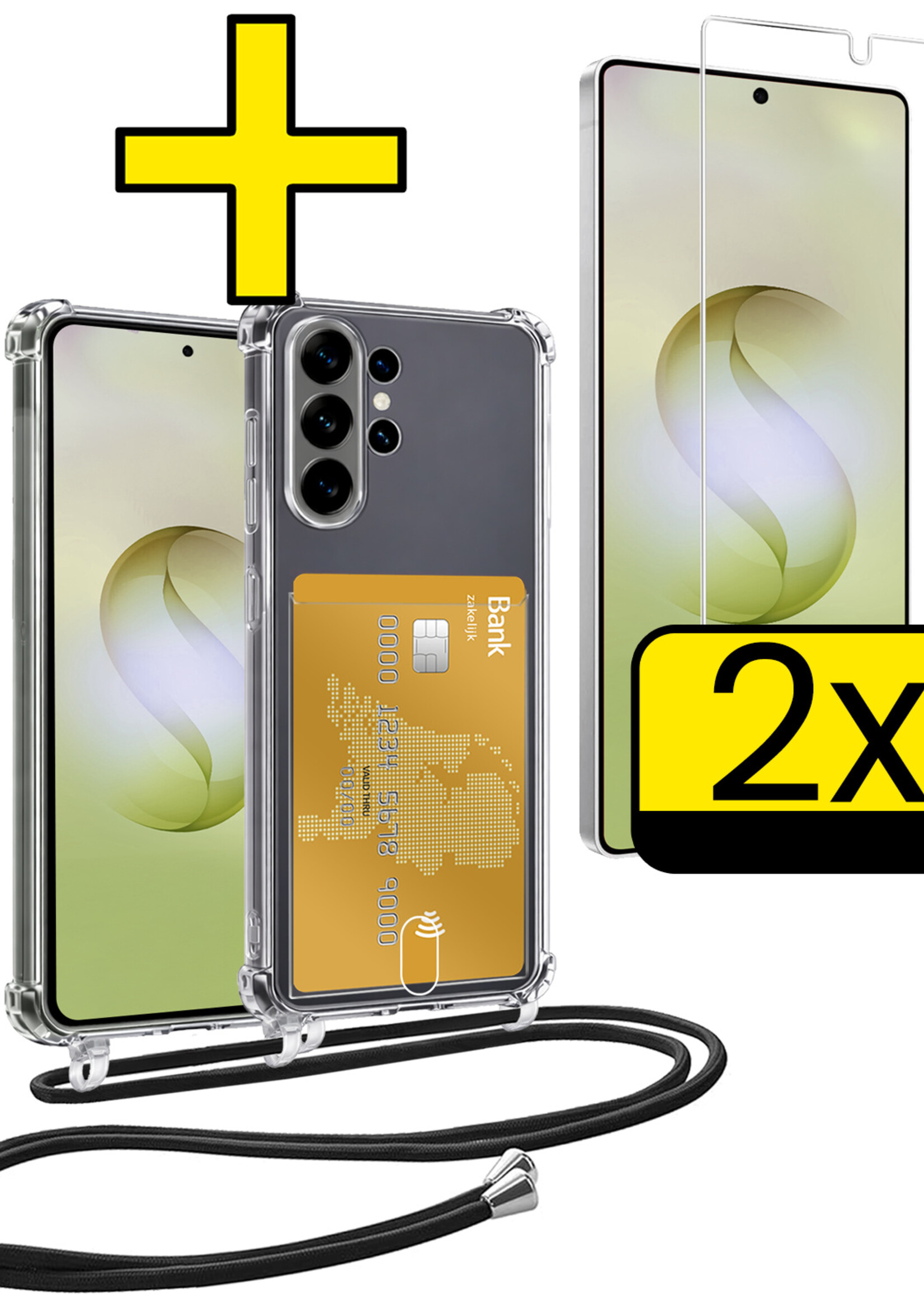 LUQ LUQ Samsung Galaxy S26 Ultra Hoesje Pashouder met Koord Met 2x Screenprotector