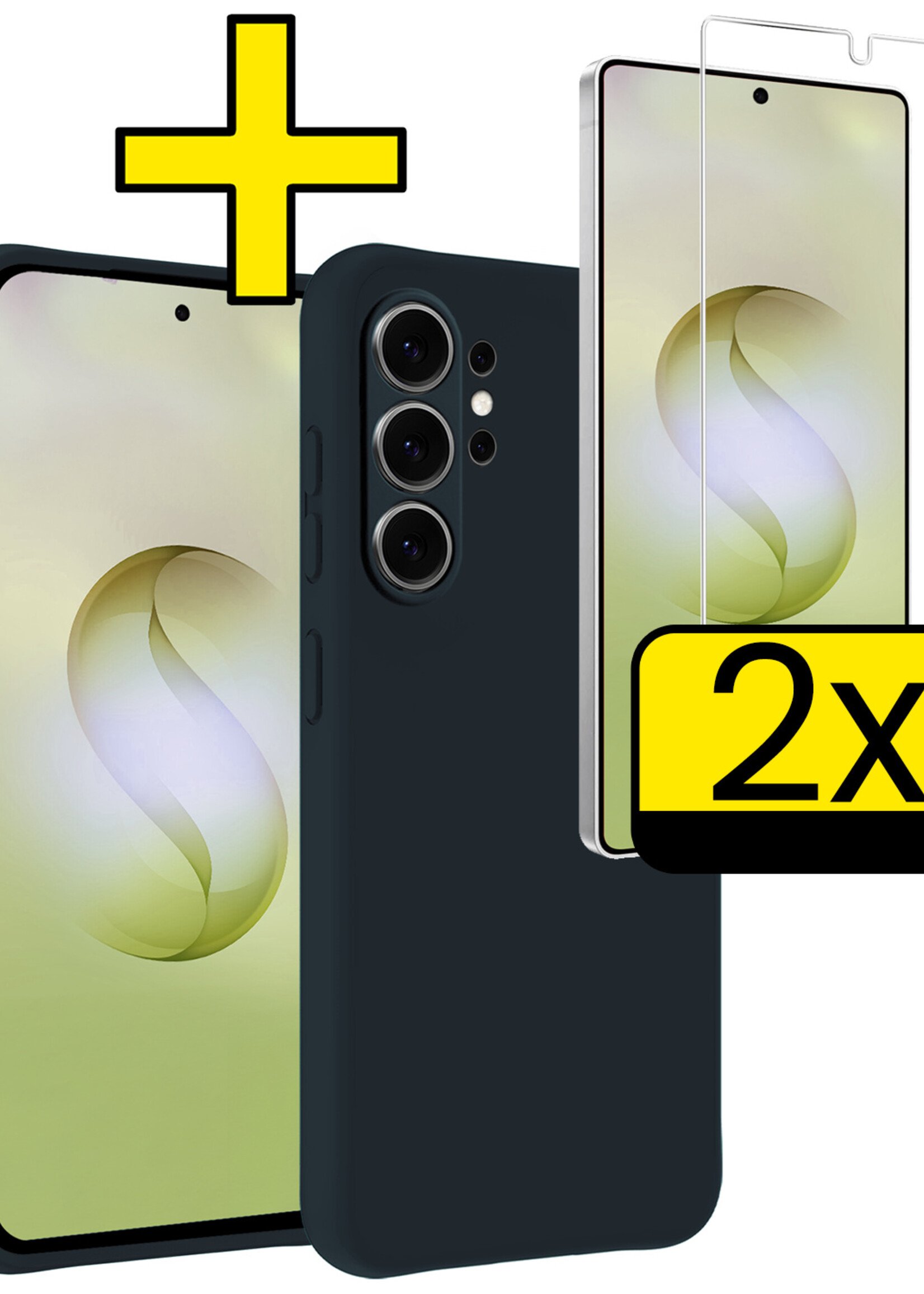 LUQ LUQ Samsung Galaxy S26 Ultra Hoesje Siliconen Met 2x Screenprotector - Donkerblauw