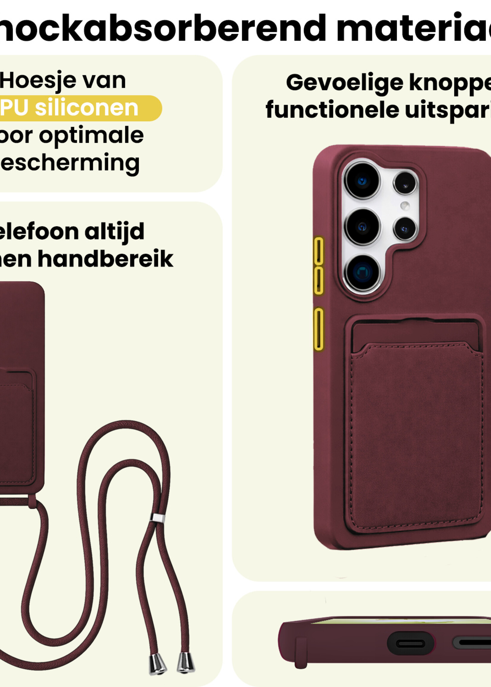 LUQ LUQ Samsung Galaxy S26 Ultra Hoesje Pashouder met Koord - Aubergine - 2 PACK