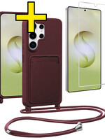 LUQ LUQ Samsung Galaxy S26 Ultra Hoesje Pashouder met Koord Met Screenprotector - Aubergine