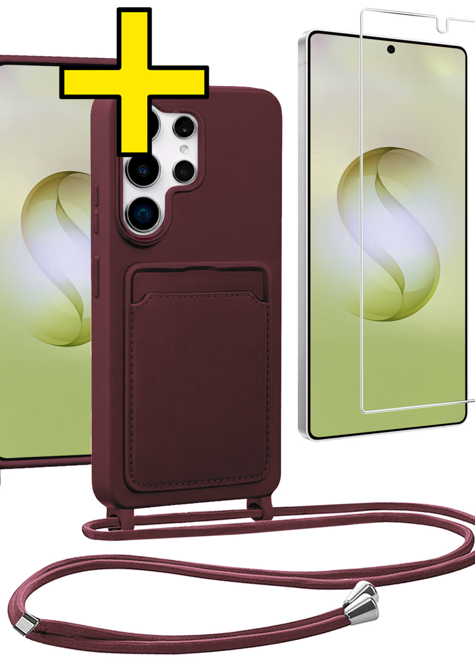 LUQ LUQ Samsung Galaxy S26 Ultra Hoesje Pashouder met Koord Met Screenprotector - Aubergine