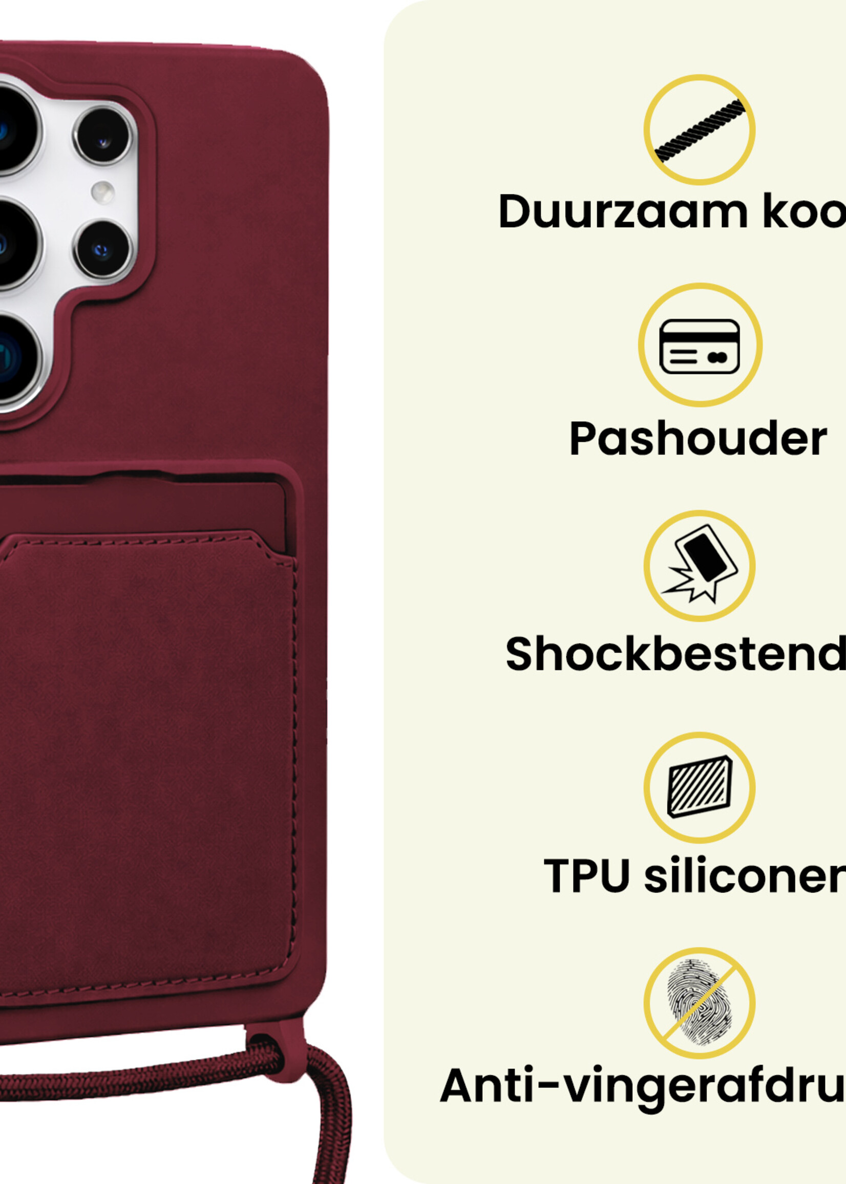 LUQ LUQ Samsung Galaxy S26 Ultra Hoesje Pashouder met Koord Met Screenprotector - Aubergine