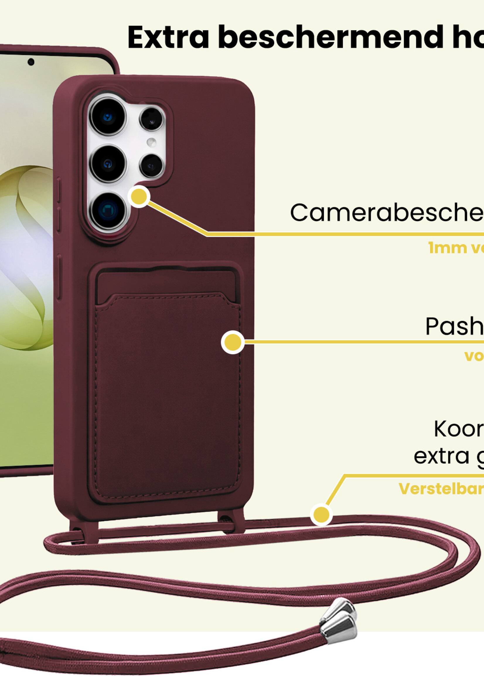 LUQ LUQ Samsung Galaxy S26 Ultra Hoesje Pashouder met Koord Met Screenprotector - Aubergine